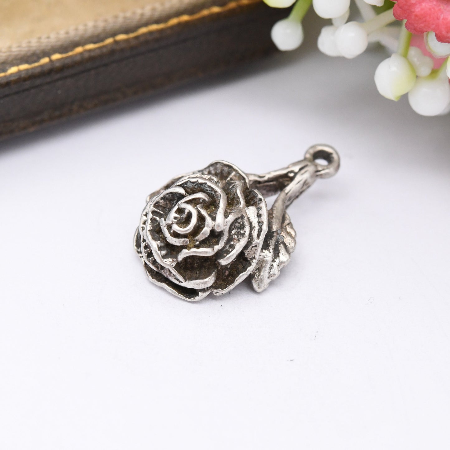 Vintage Sterling Silver Rose Flower Pendant 1977 - Detailed Realistic Style | Pretty Gift for Her