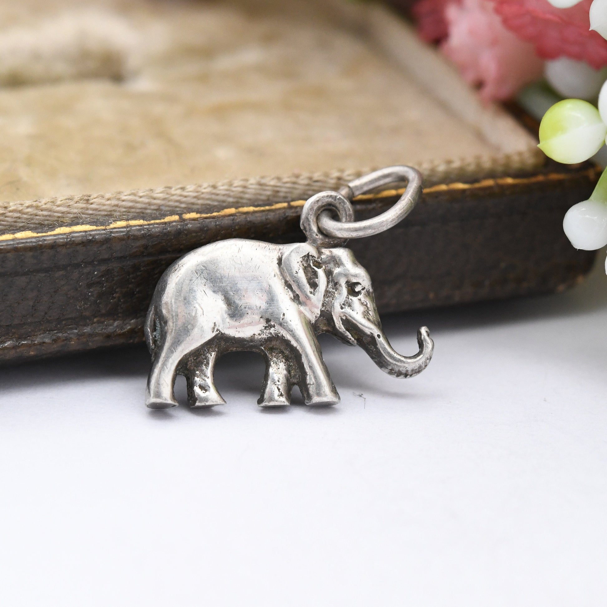 Vintage Sterling Silver Elephant Charm Pendant - Mid-Century Cute Animal Jewellery | Nature Lover Gift | Charm Bracelet | Asian Elephant