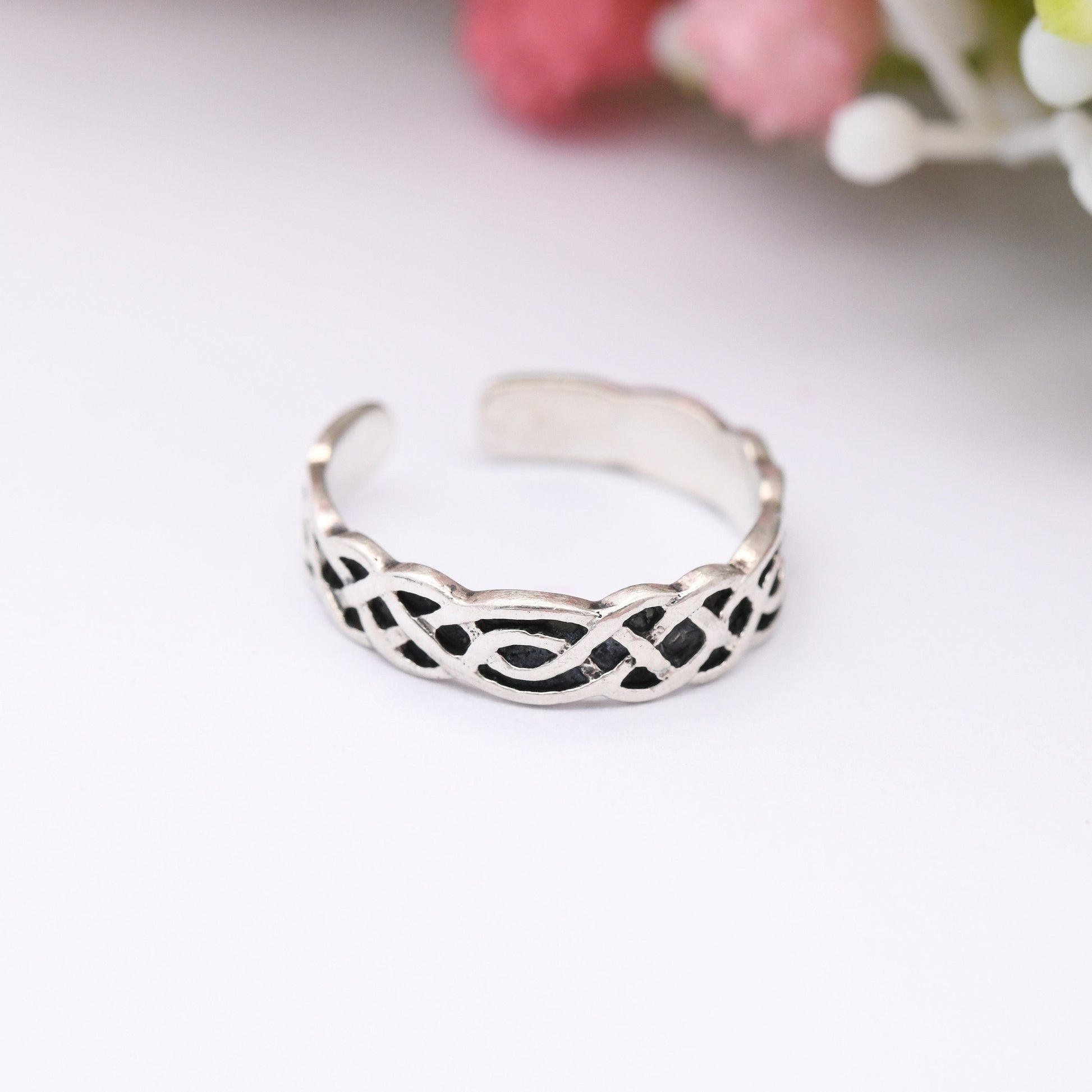 Vintage Sterling Silver Celtic Knot Open Band Ring - Minimal Everyday Jewellery Adjustable Toe Midi Ring | UK Size - G | US Size - 3 1/2