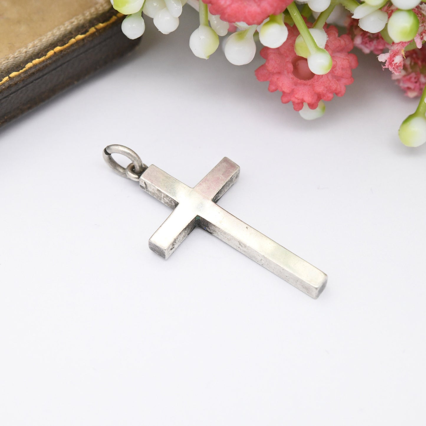 Vintage Sterling Silver Cross Pendant - Chunky Square Design | Hand Engraved Scrolling