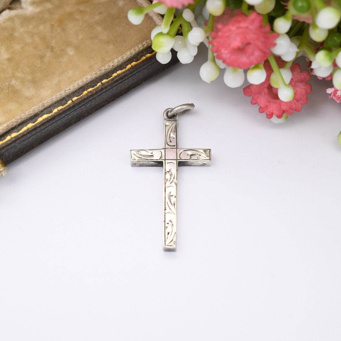 Vintage Sterling Silver Cross Pendant - Chunky Square Design | Hand Engraved Scrolling