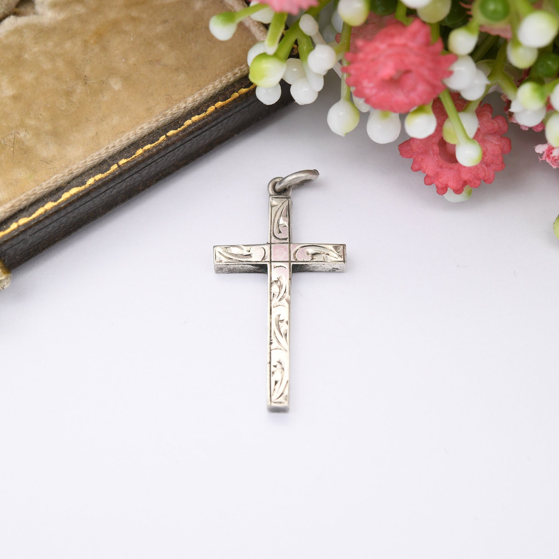 Vintage Sterling Silver Cross Pendant - Chunky Square Design | Hand Engraved Scrolling