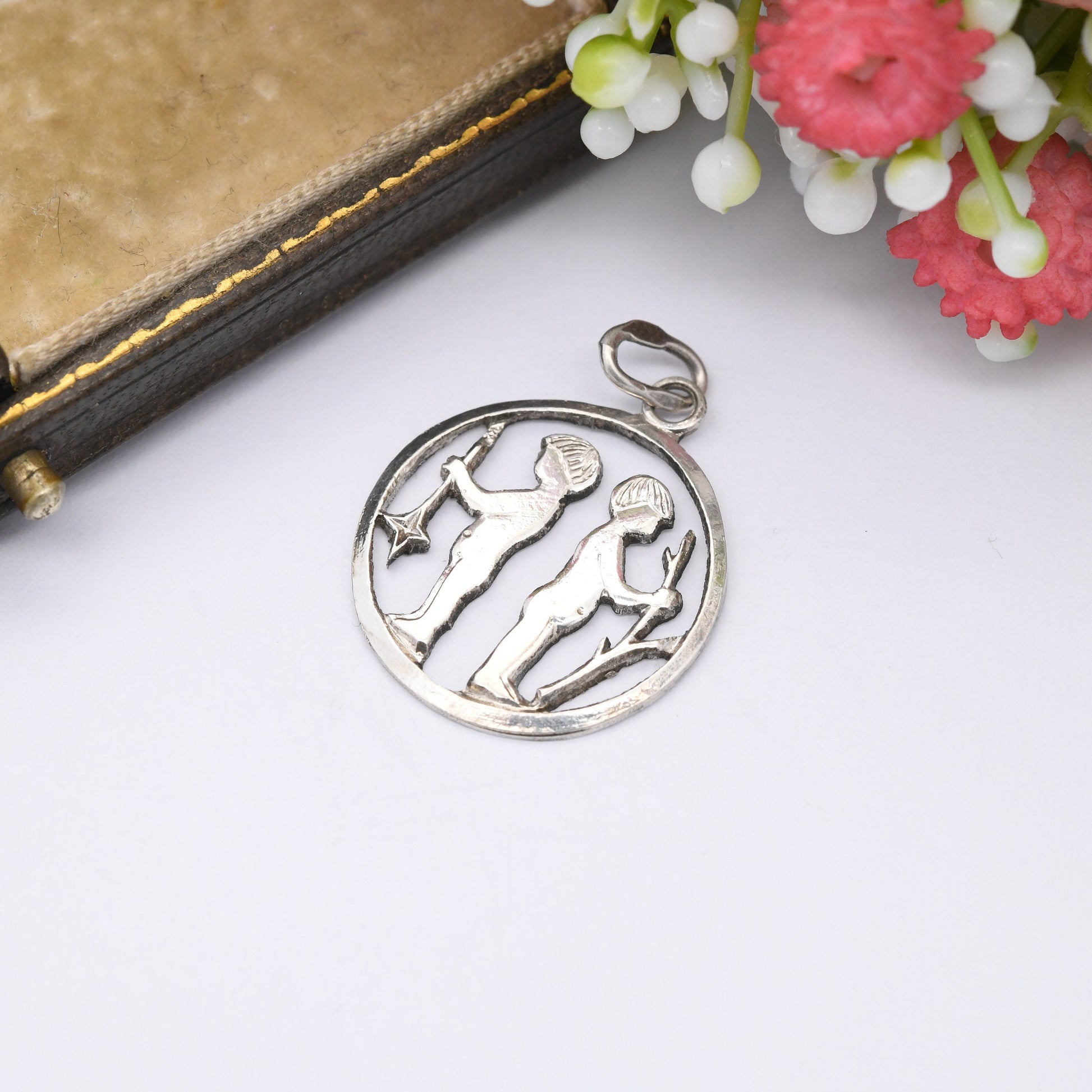 Vintage Polish Silver Gemini Pendant - Cheeky Twin Boys Astrological Zodiac Star Sign | Mid-Century Design | Warsaw City Mark