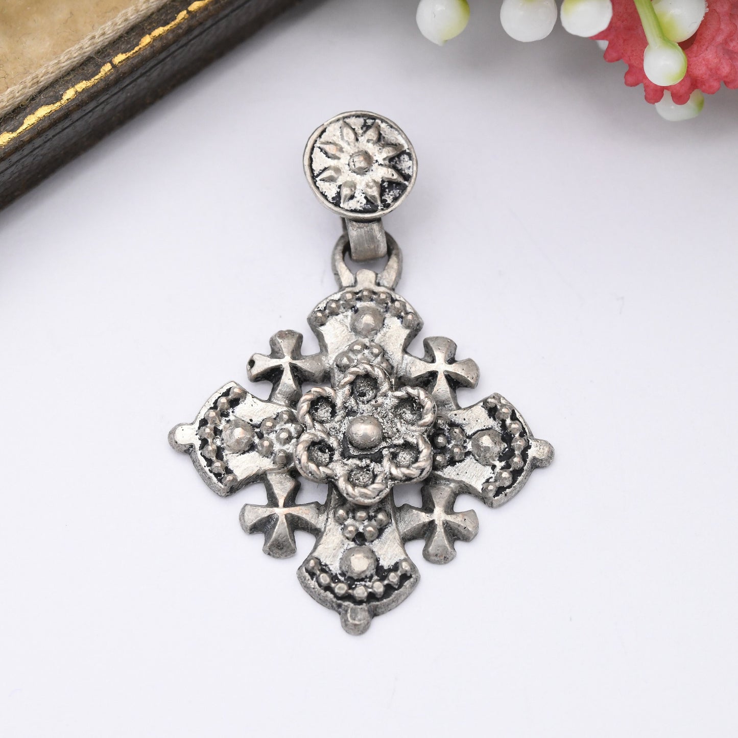 Vintage Silver Jerusalem Cross Pendant - Crusader Cross | Pretty Mid-Century Israel 935 Silver Jewellery