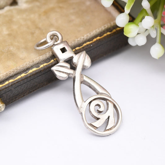 Vintage Sterling Silver Glasgow Rose Flower Openwork Pendant - Celtic Charles Rennie Mackintosh Style | Minimalist Solid Silver