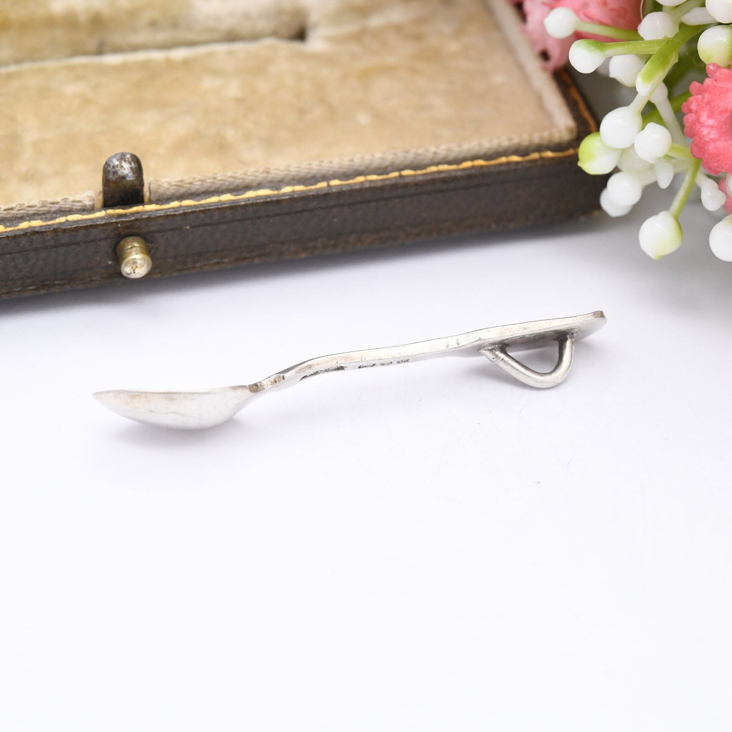 Vintage Sterling Silver Miniature Spoon Pendant 1980 - Unusual Necklace Cutlery | London Hallmarks Solid Silver Little Teaspoon Gold Plated