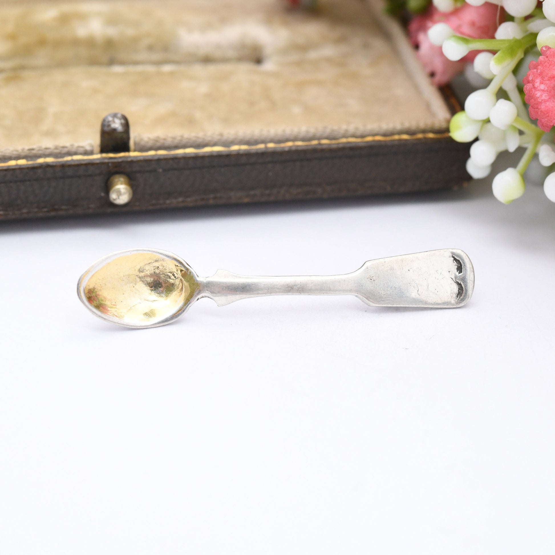 Vintage Sterling Silver Miniature Spoon Pendant 1980 - Unusual Necklace Cutlery | London Hallmarks Solid Silver Little Teaspoon Gold Plated