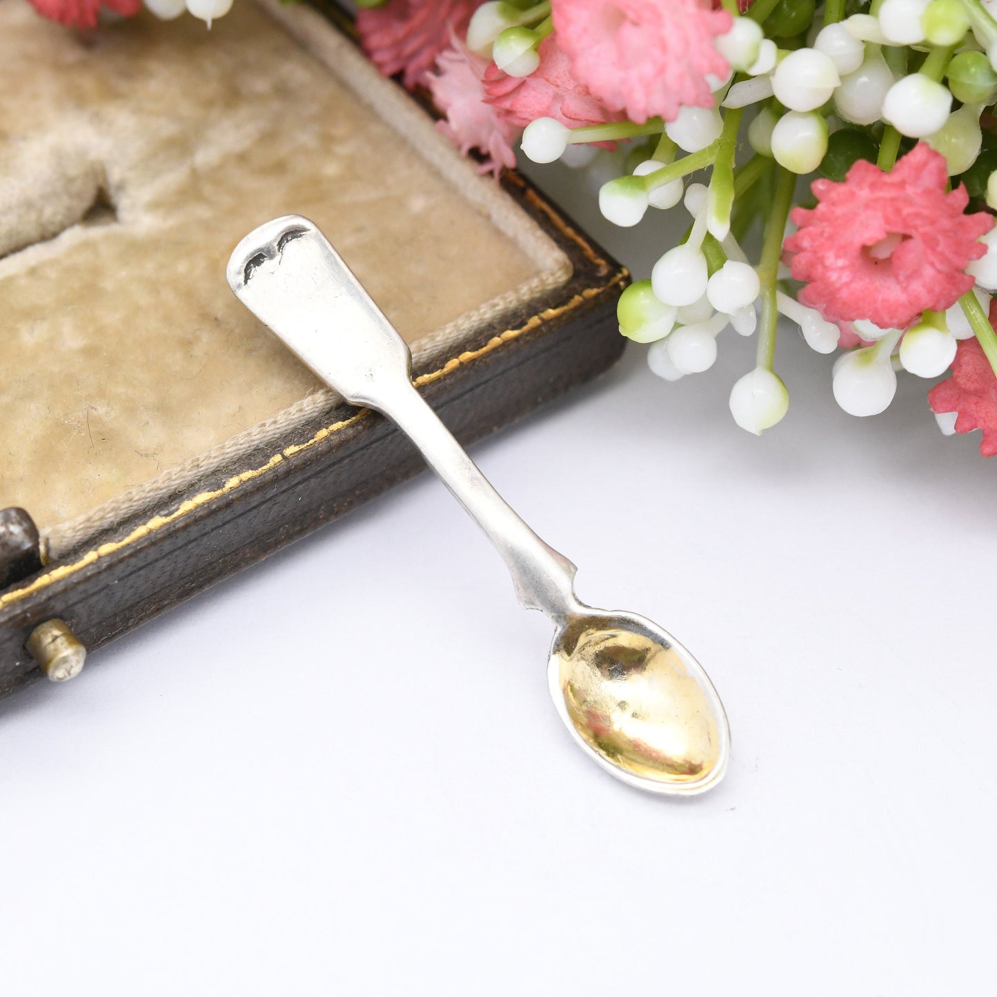 Vintage Sterling Silver Miniature Spoon Pendant 1980 - Unusual Necklace Cutlery | London Hallmarks Solid Silver Little Teaspoon Gold Plated