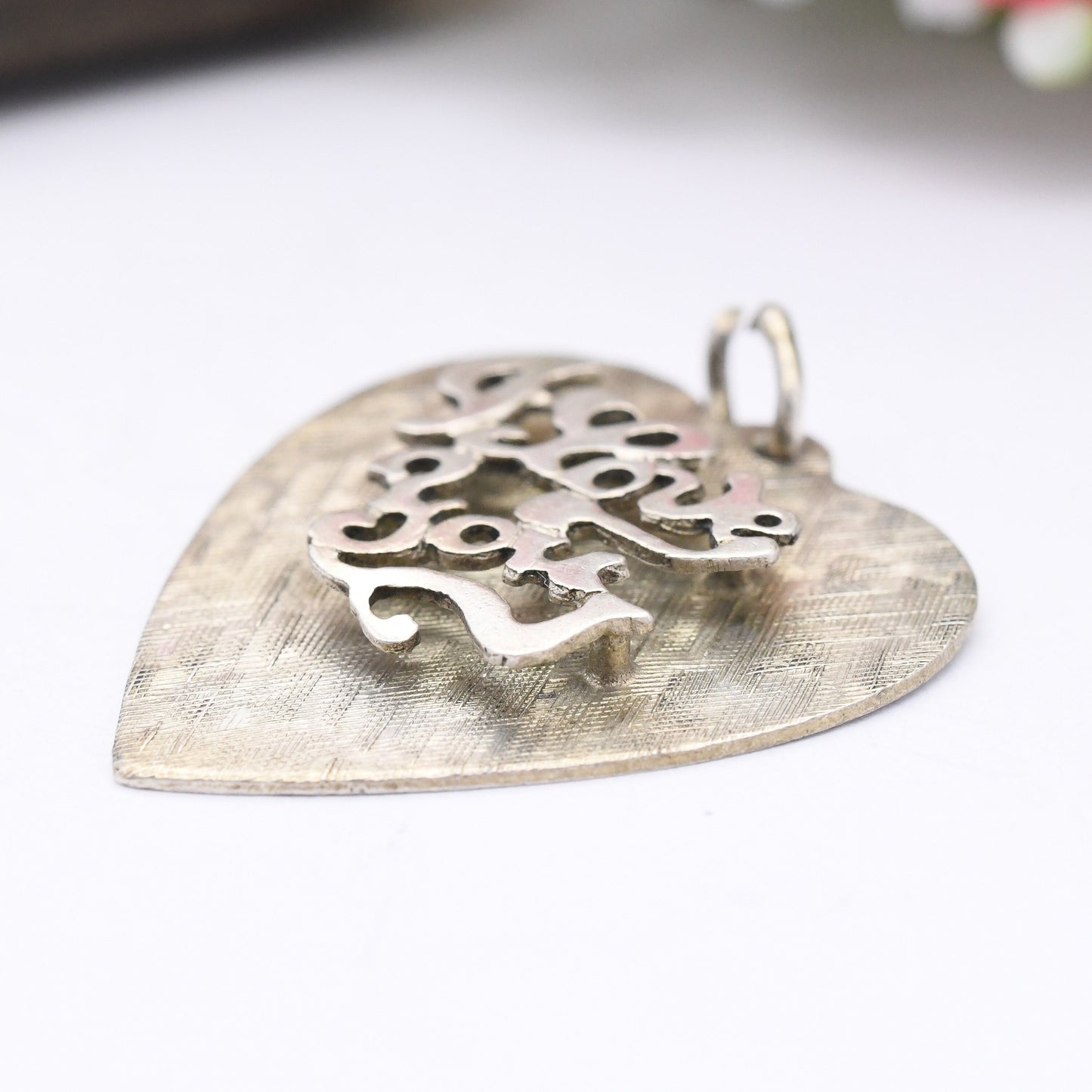 Vintage Sterling Silver I Love You Pendant Heart Shaped - Cute Valentine's Day Gift | Statement Love Heart Necklace | Sentimental Jewellery