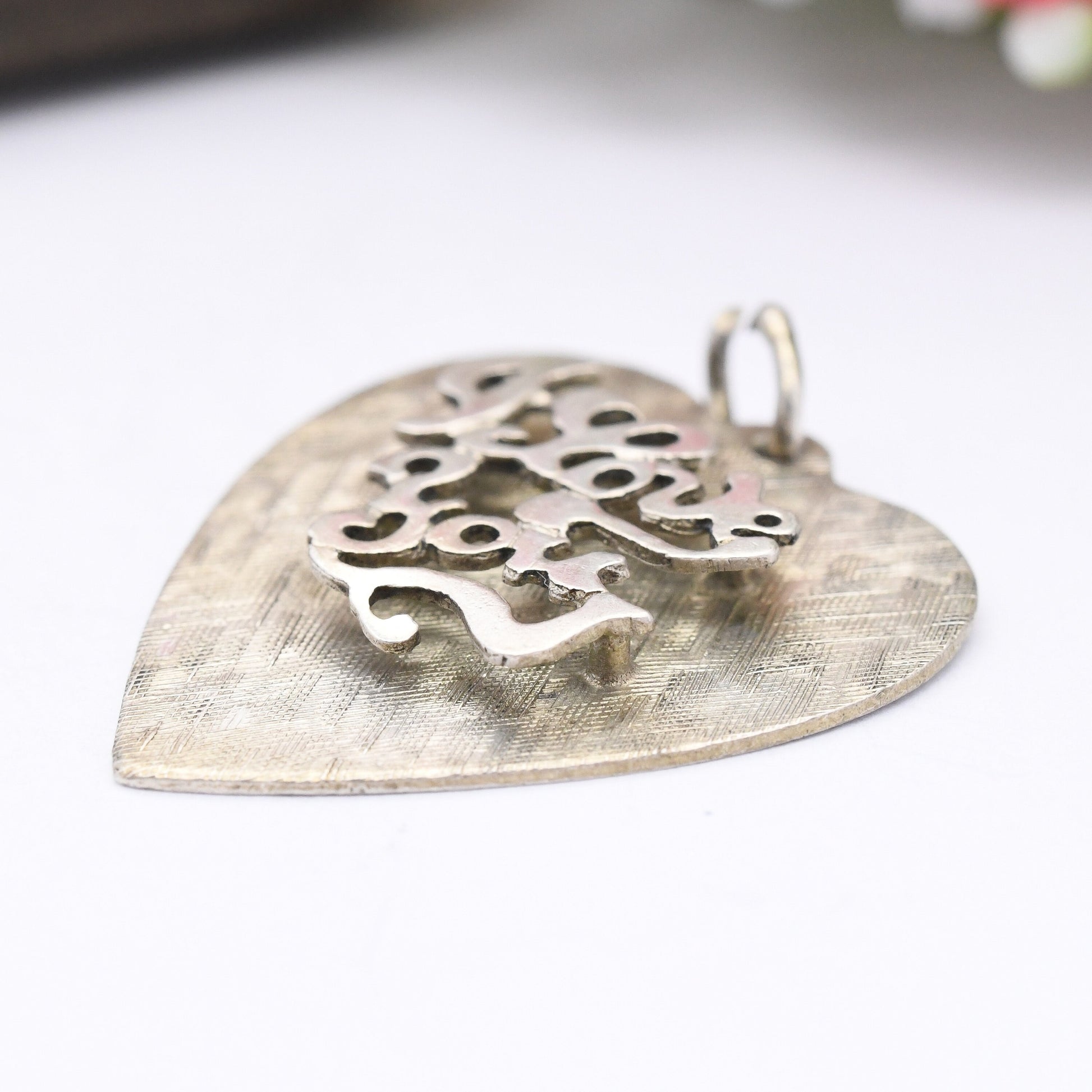 Vintage Sterling Silver I Love You Pendant Heart Shaped - Cute Valentine's Day Gift | Statement Love Heart Necklace | Sentimental Jewellery