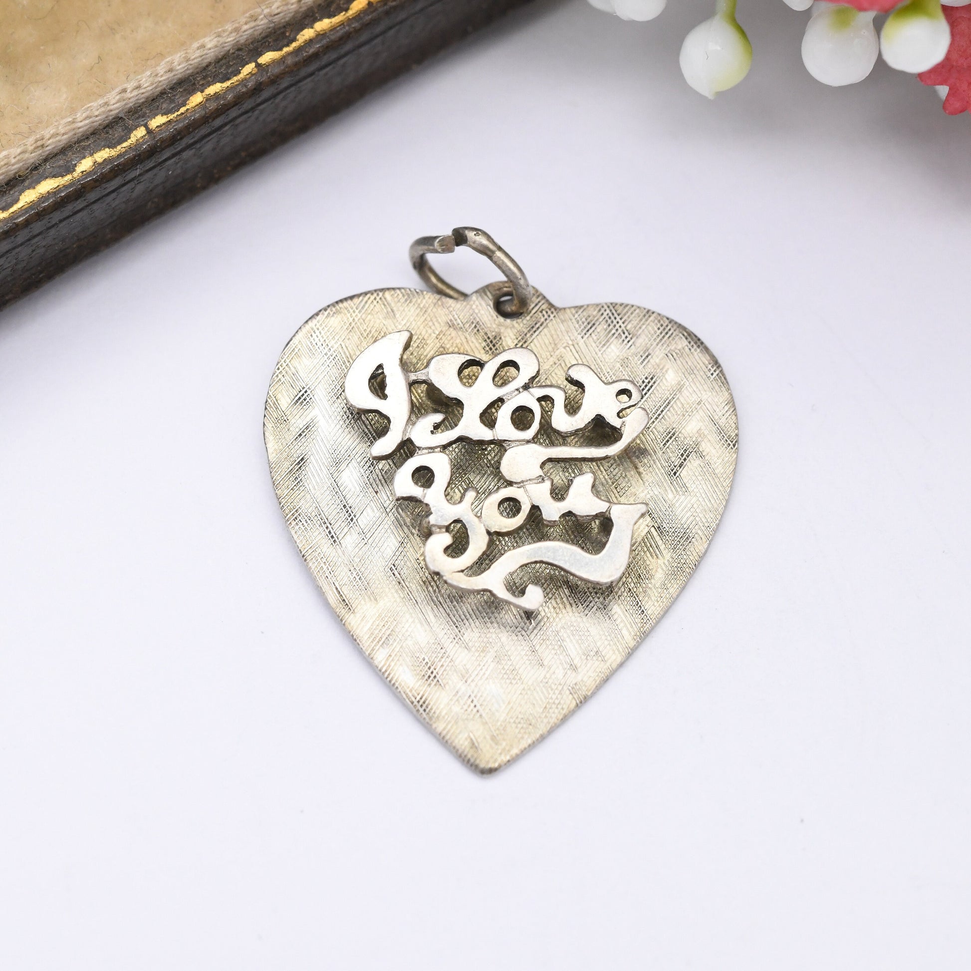 Vintage Sterling Silver I Love You Pendant Heart Shaped - Cute Valentine's Day Gift | Statement Love Heart Necklace | Sentimental Jewellery