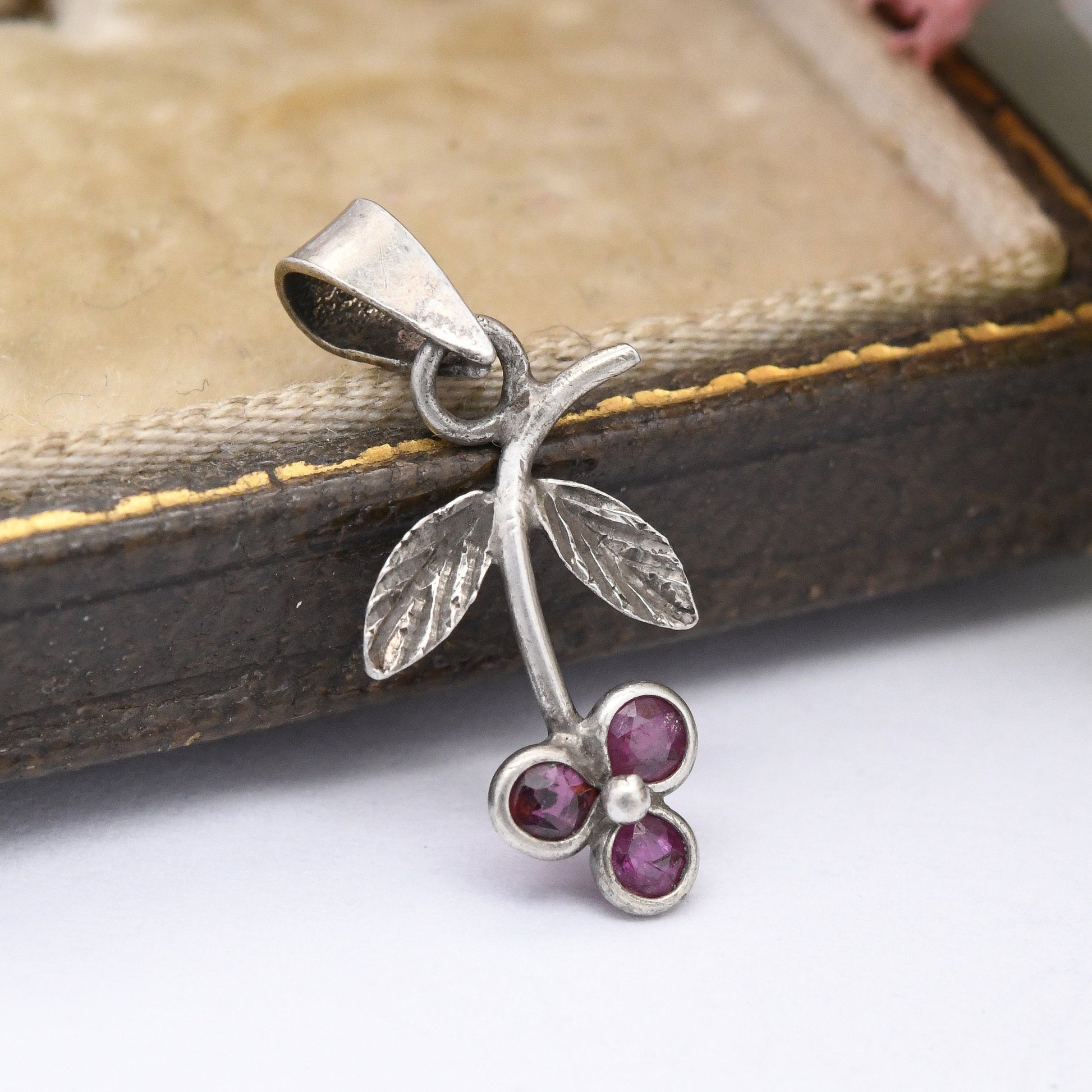 Vintage Sterling Silver Ruby Flower Pendant - Small Floral Cluster Charm | for Necklace Stack | July Birthday Flower Gift