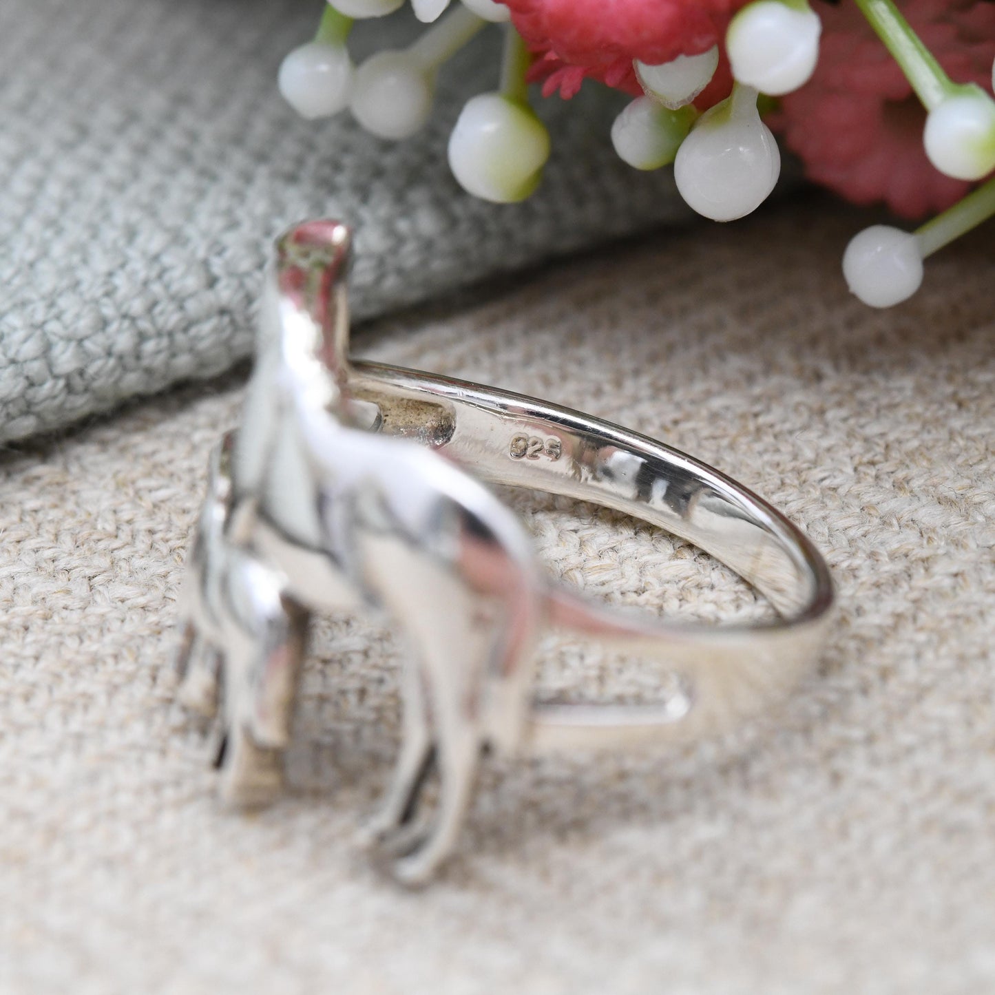 Vintage Sterling Silver Horse and Foal Ring - Sculptural Animal Jewellery Gift for Nature Lover Horse Riding | UK Size - N | US Size - 6 3/4