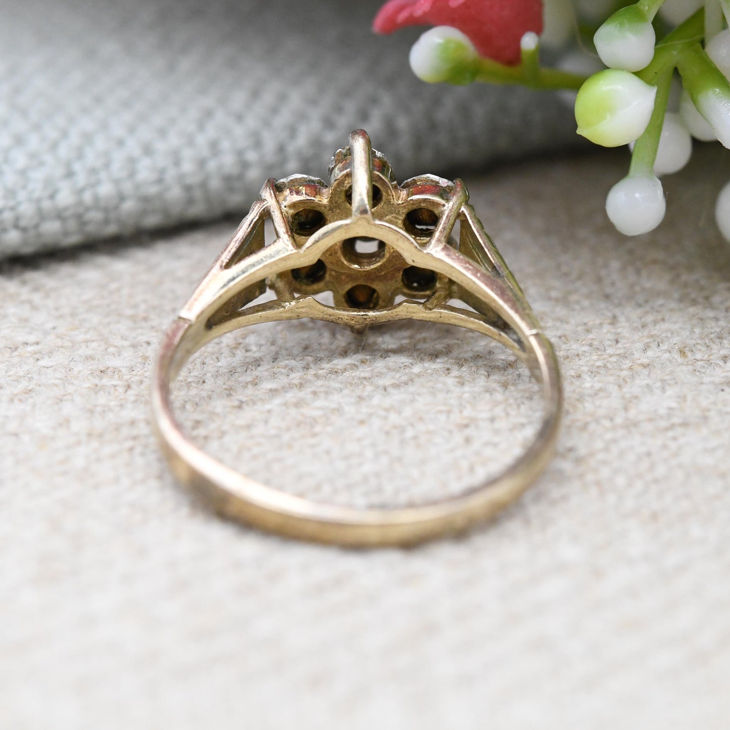 Vintage Gold Plated Sterling Silver Cluster Flower Ring 1992 - Statement Cocktail Ring with CZ | UK Size - L | US Size - 5 3/4