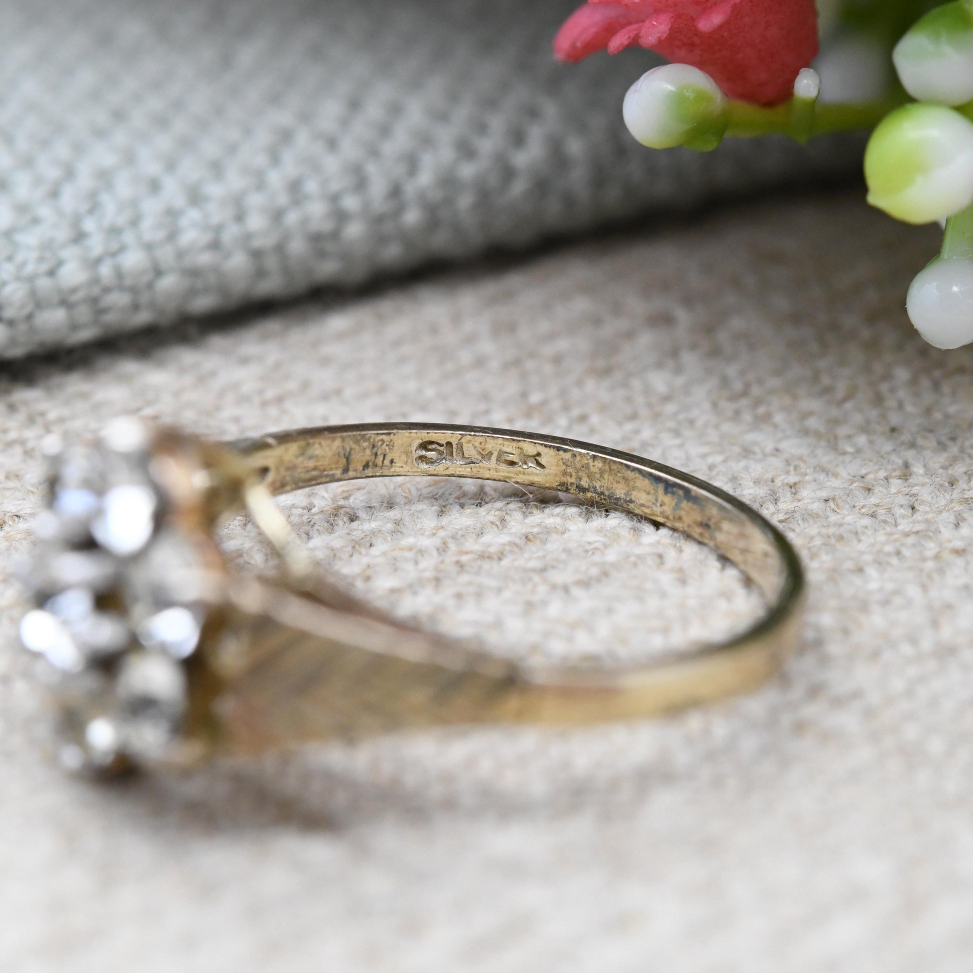 Vintage Gold Plated Sterling Silver Cluster Flower Ring 1992 - Statement Cocktail Ring with CZ | UK Size - L | US Size - 5 3/4