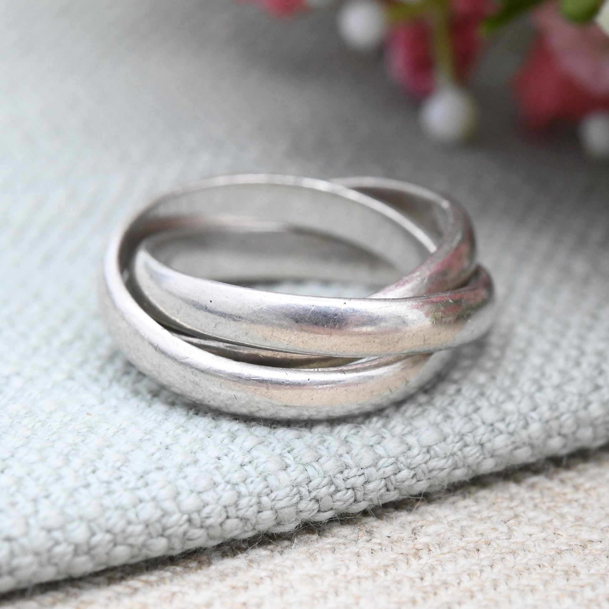 Vintage Sterling Silver Russian Wedding Band Ring - Minimal Trilogy Crossed Band | Holy Trinity | UK Size - L 1/2 | US Size - 6