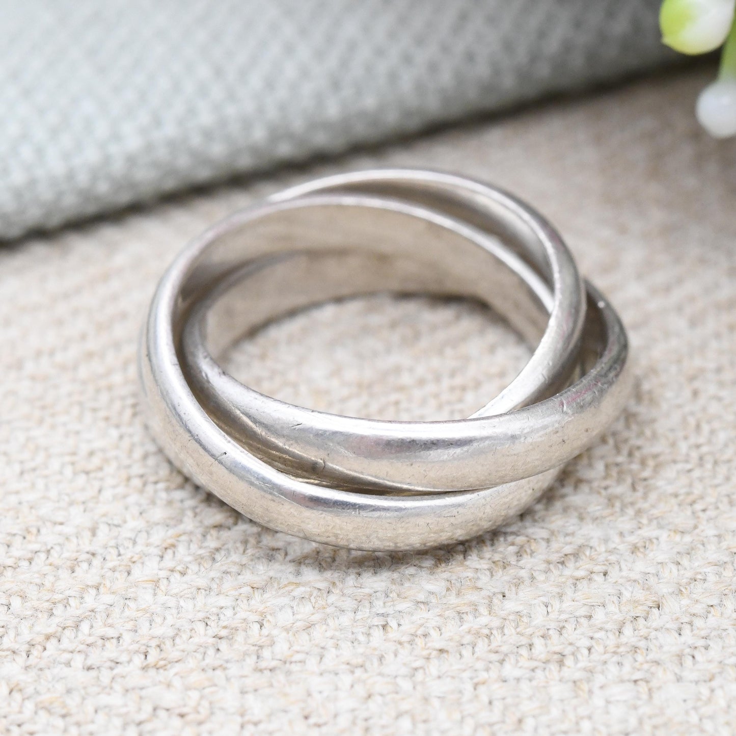 Vintage Sterling Silver Russian Wedding Band Ring - Minimal Trilogy Crossed Band | Holy Trinity | UK Size - L 1/2 | US Size - 6