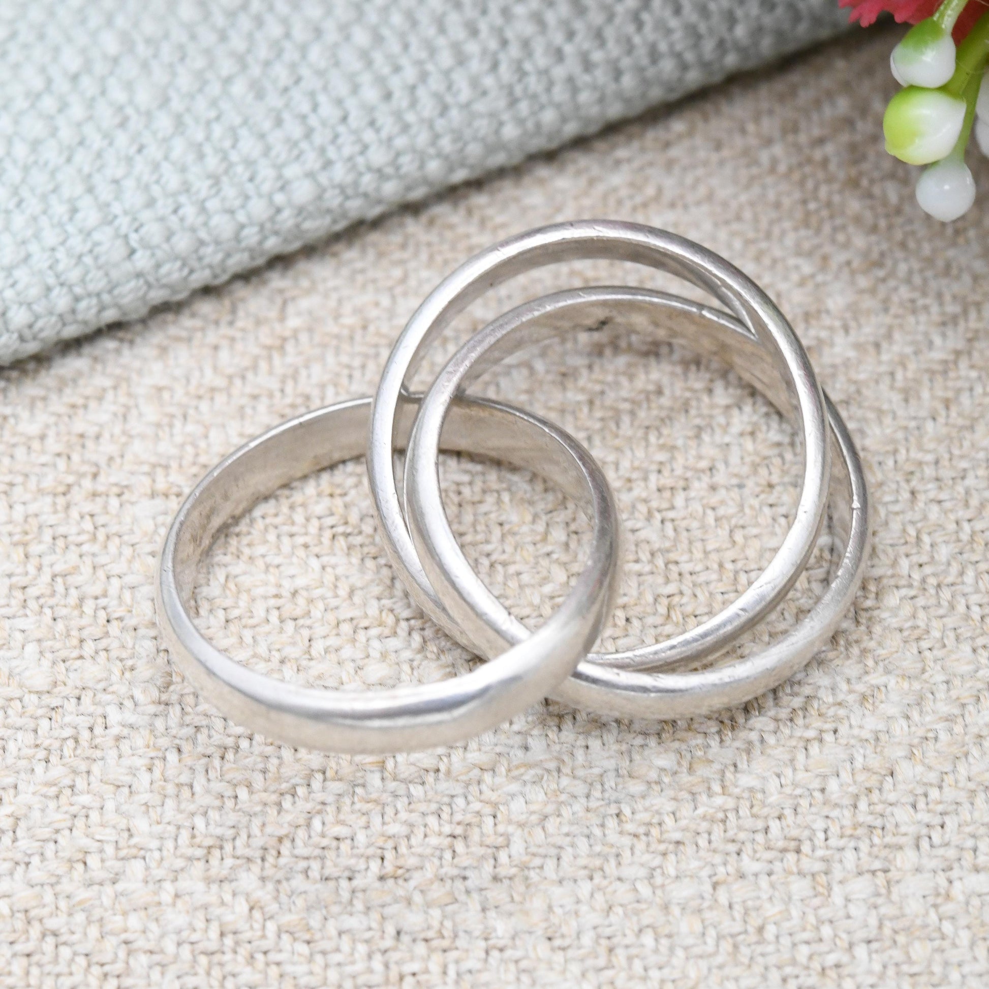 Vintage Sterling Silver Russian Wedding Band Ring - Minimal Trilogy Crossed Band | Holy Trinity | UK Size - L 1/2 | US Size - 6