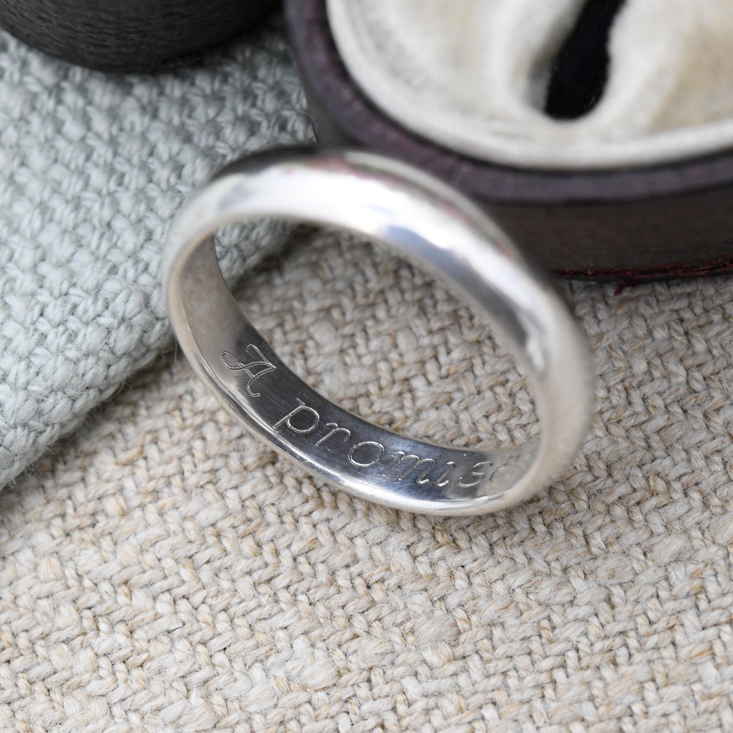 Vintage Sterling Silver Band Ring Engraved A Promise is Forever - Minimalist Stacking | Hidden Message | UK Size - K 1/2 | US Size - 5 1/2