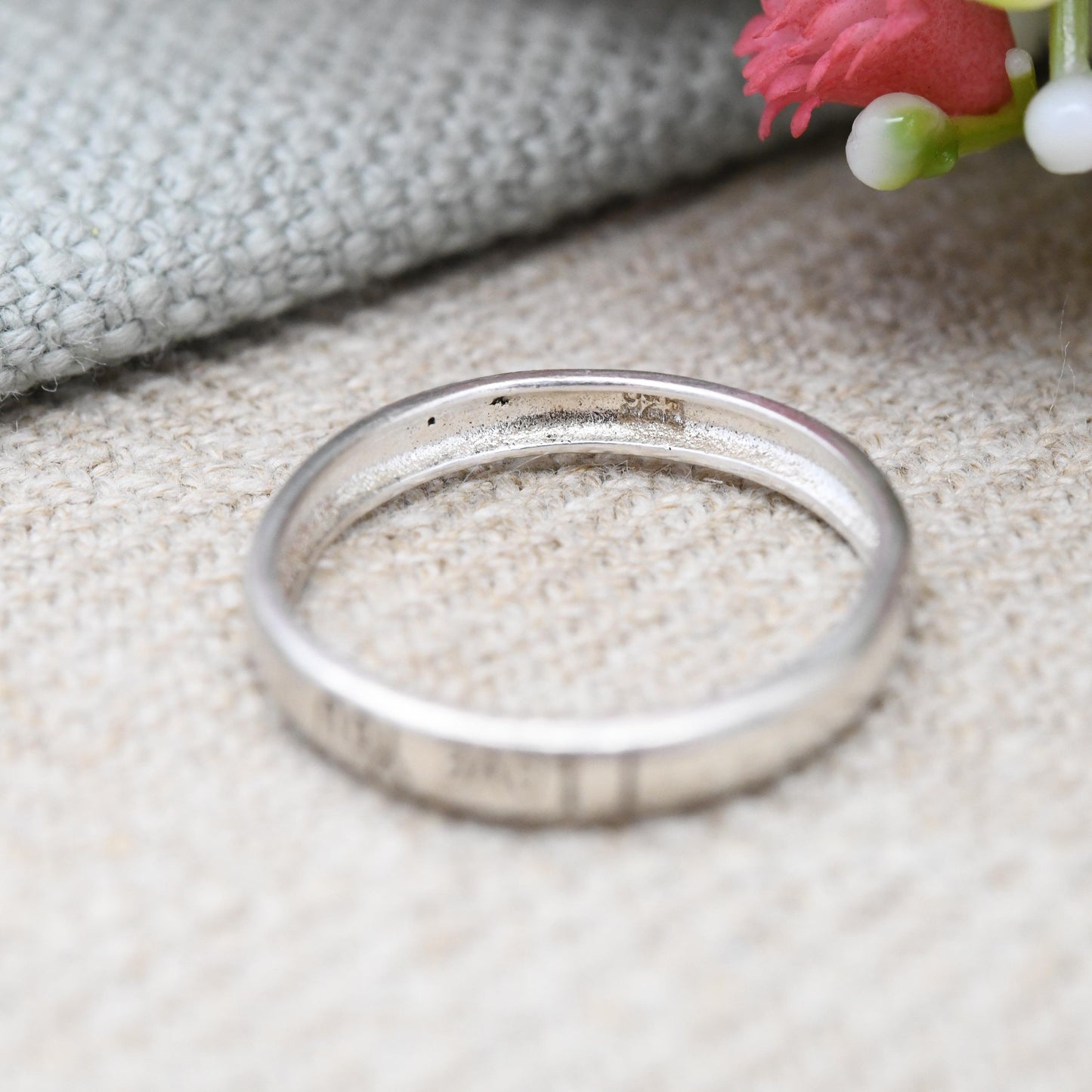 Vintage Sterling Silver I Love You Band Ring - Minimal Stacking Ring | Sentimental Unisex Jewellery | UK Size - L | US Size - 5 3/4