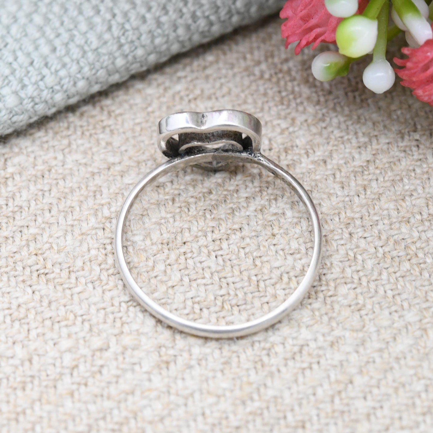 Vintage Silver Double Heart Ring - Minimal Silver Love Heart Jewellery | Sentimental Everyday Ring | UK Size - M | US Size - 6 1/4