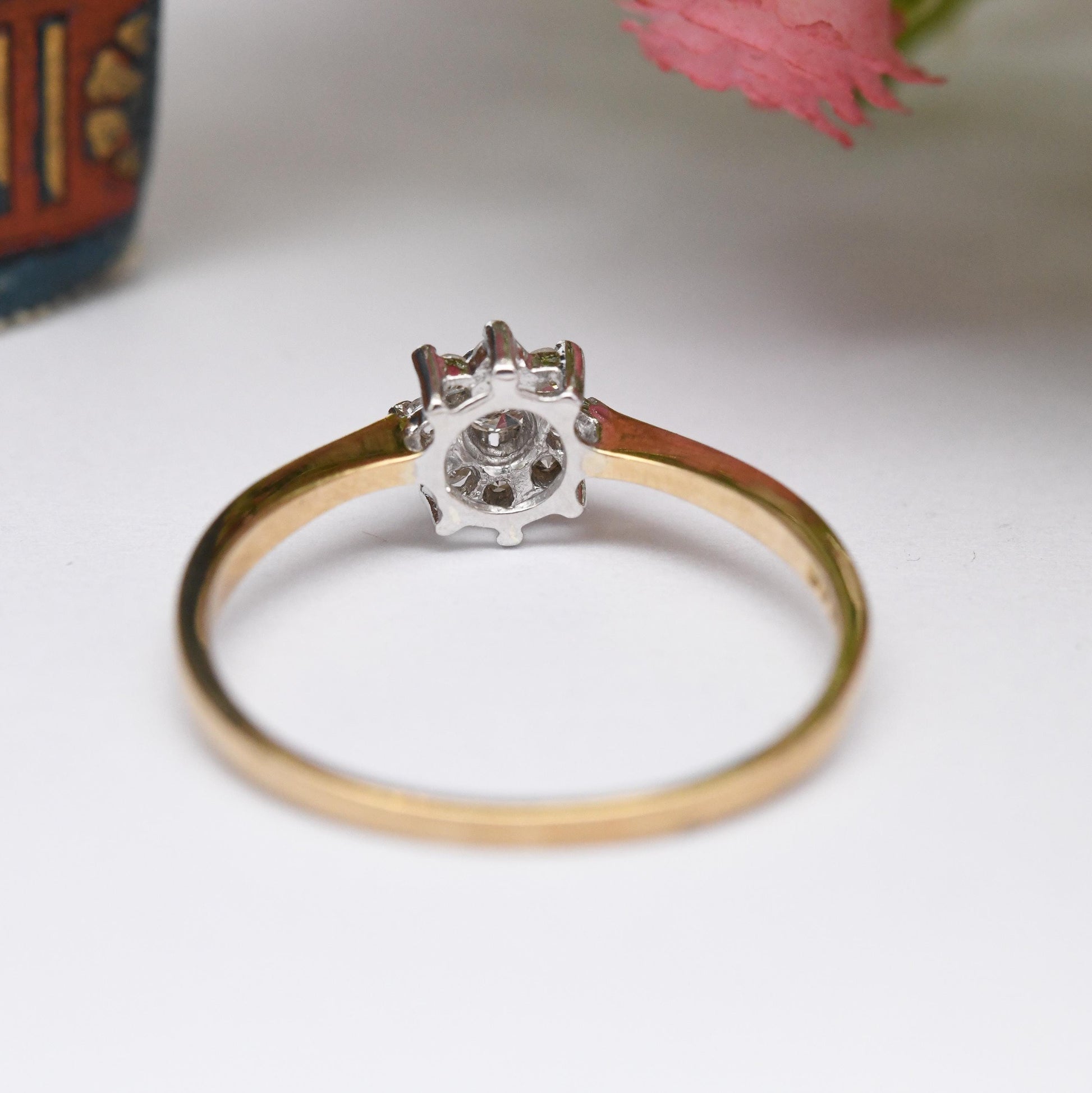 Vintage 9ct Gold and Diamond Floral Cluster Ring 1983 - Pretty Engagement Flower Ring | Delicate Gold Gift | UK Size - N | US Size - 6 3/4