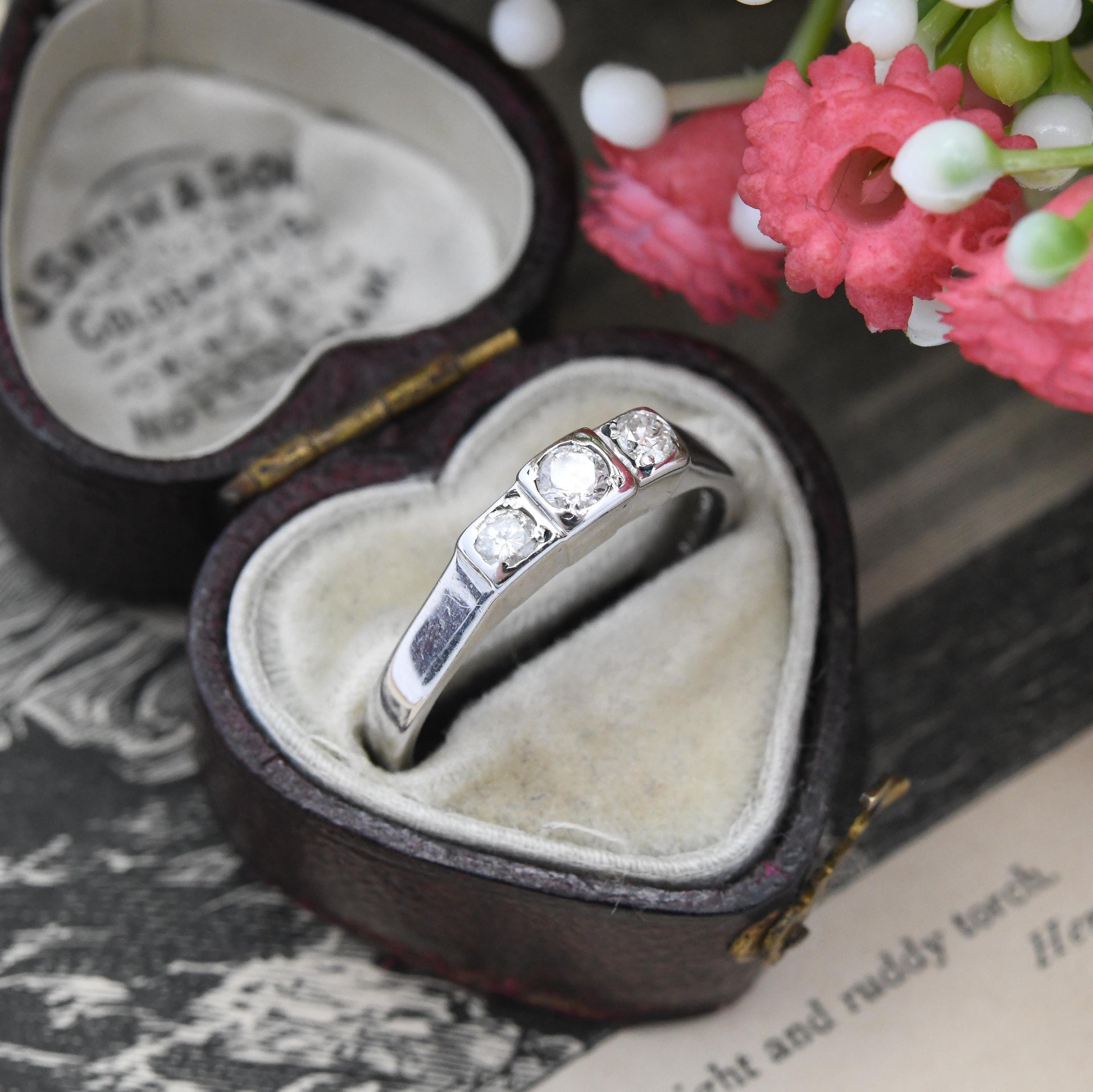 9ct White Gold Three Stone Diamond Ring - .25 Carats 25 Points | 3 Stone Engagement Ring | TAD Maker Brand | UK Size - O | US Size - 7 1/4