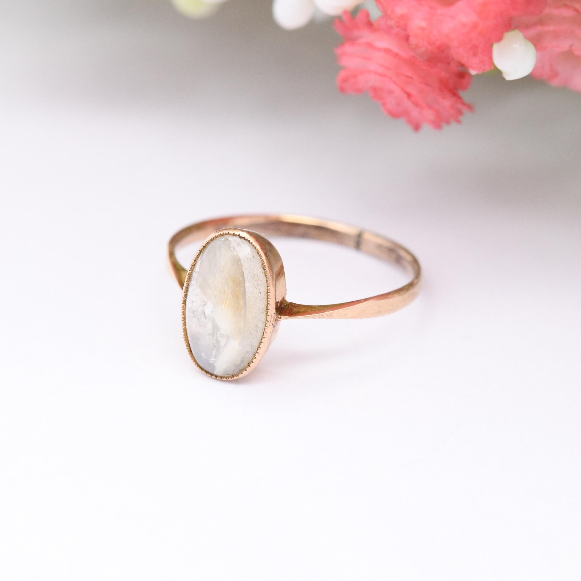 Antique Victorian 9ct Gold Moonstone Ring - Oval Cabochon Gemstone Ring | Antique Rose Gold Jewellery | UK Size - L 1/2 | US Size - 6