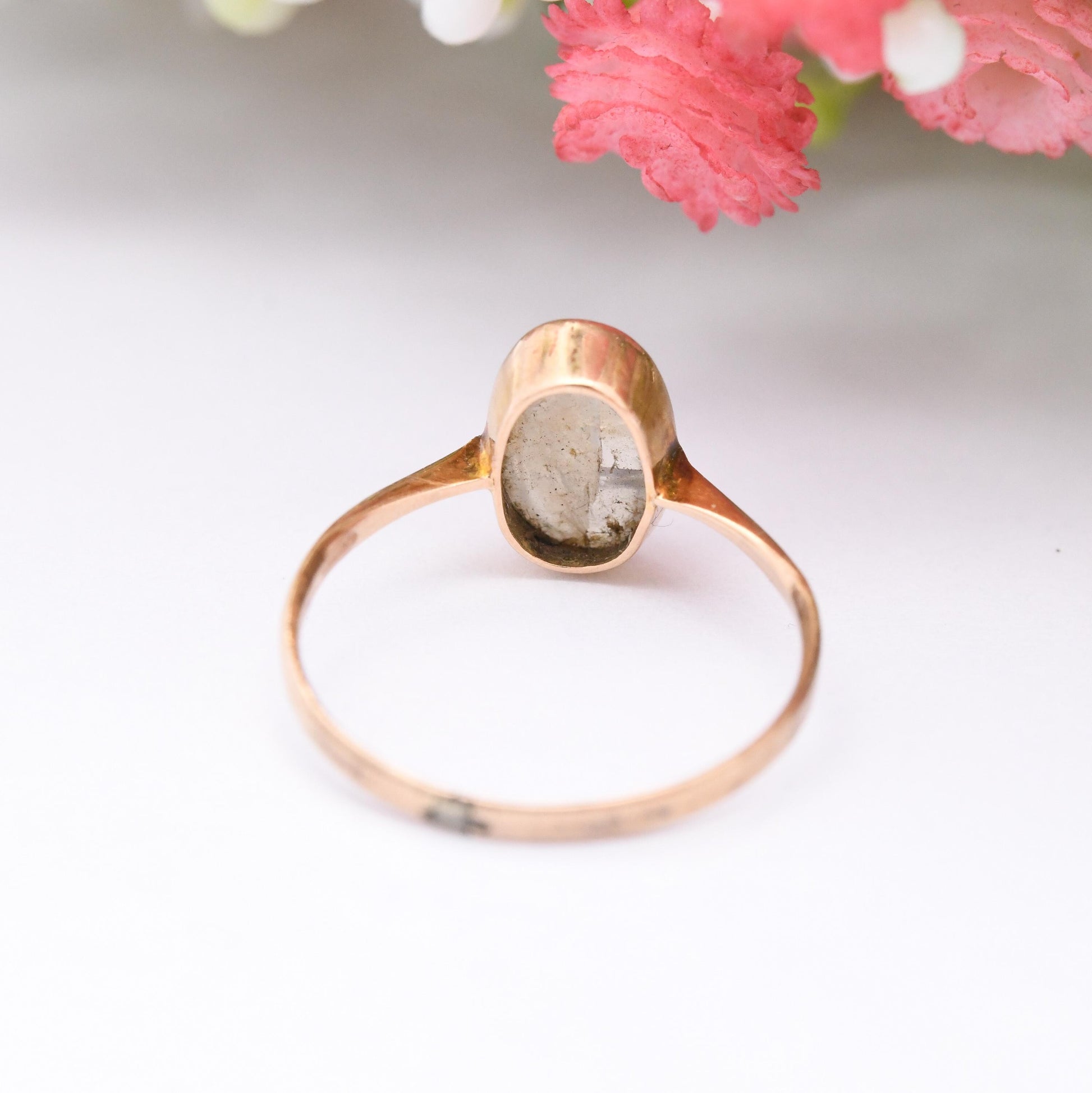 Antique Victorian 9ct Gold Moonstone Ring - Oval Cabochon Gemstone Ring | Antique Rose Gold Jewellery | UK Size - L 1/2 | US Size - 6