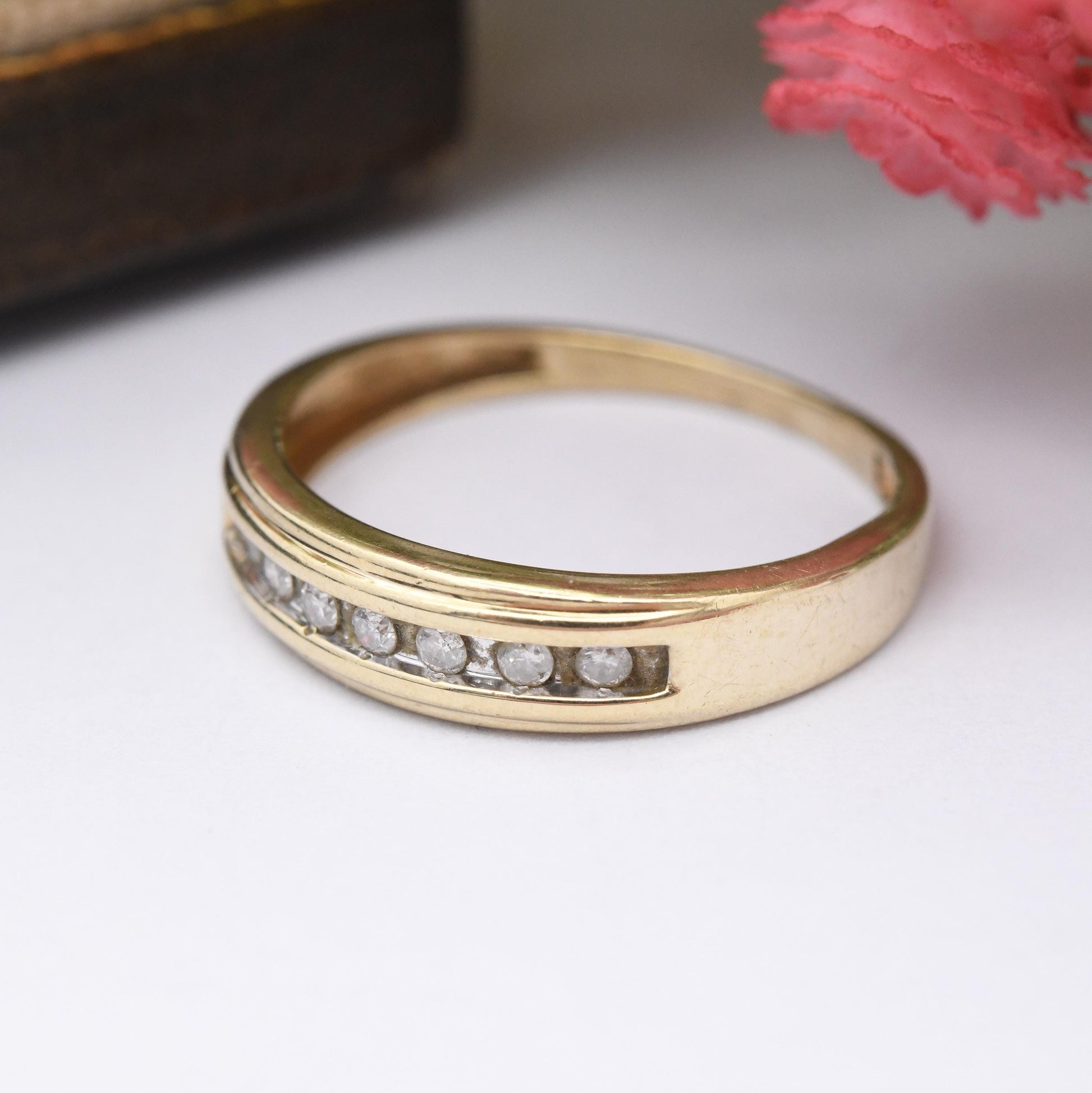 Vintage 9ct Gold Diamond Flush Half Eternity Ring - Pretty Engagement Wedding Band Stacking Ring | UK Size - M | US Size - 6 1/4