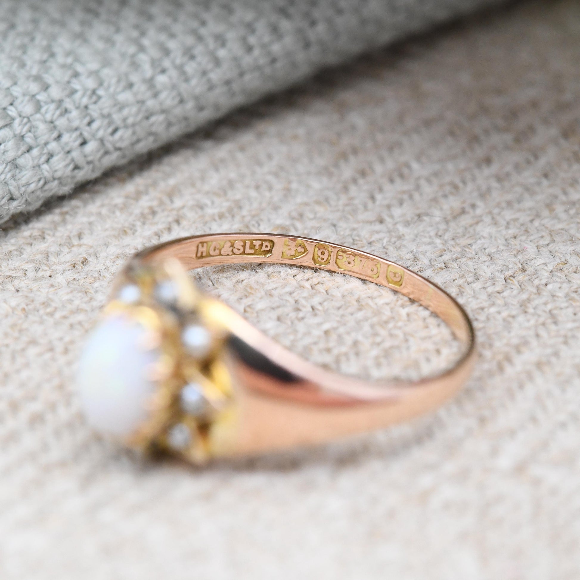 Antique 9ct Gold Opal and Pearl Ring 1903 Edwardian - Gemstone Star Halo | Henry Griffith Chester Hallmarks | UK Size - L | US Size - 5 3/4