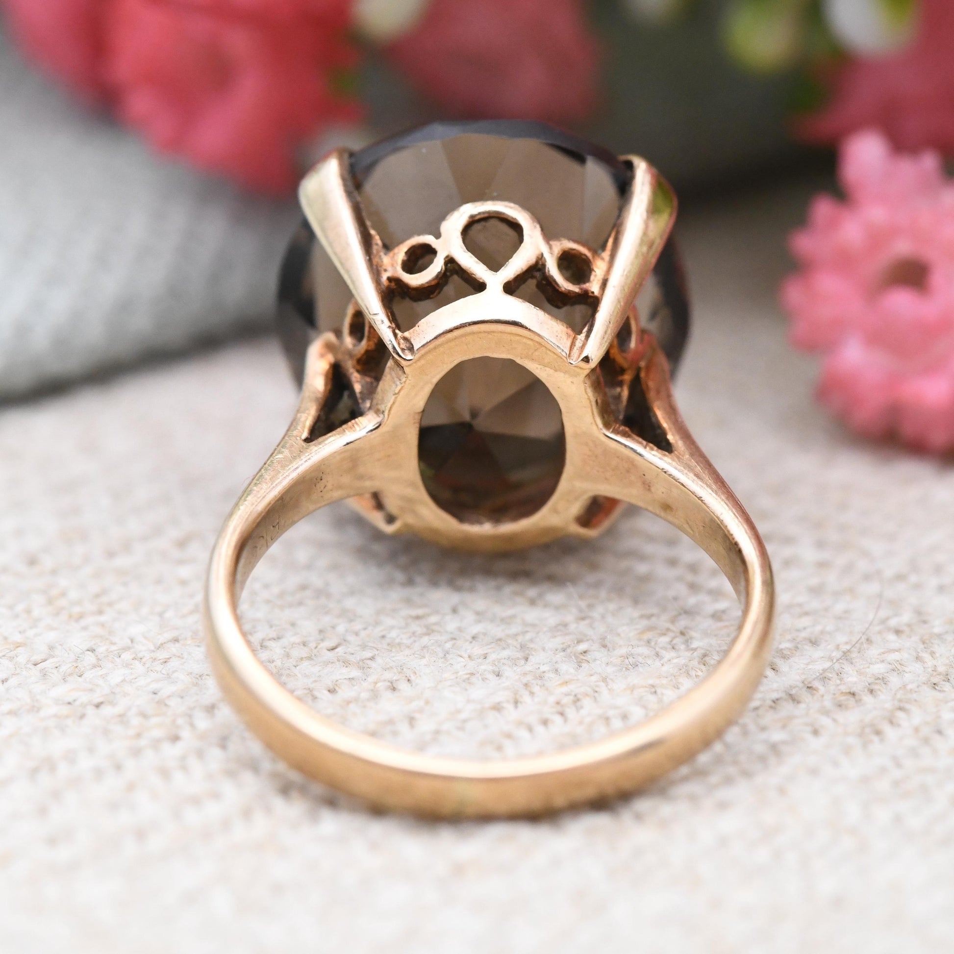 Vintage 9ct Gold Smoky Quartz Statement Ring 1964 - Mid-Century Modern Large Brown Gemstone Cocktail Ring | UK Size - J | US Size - 4 3/4