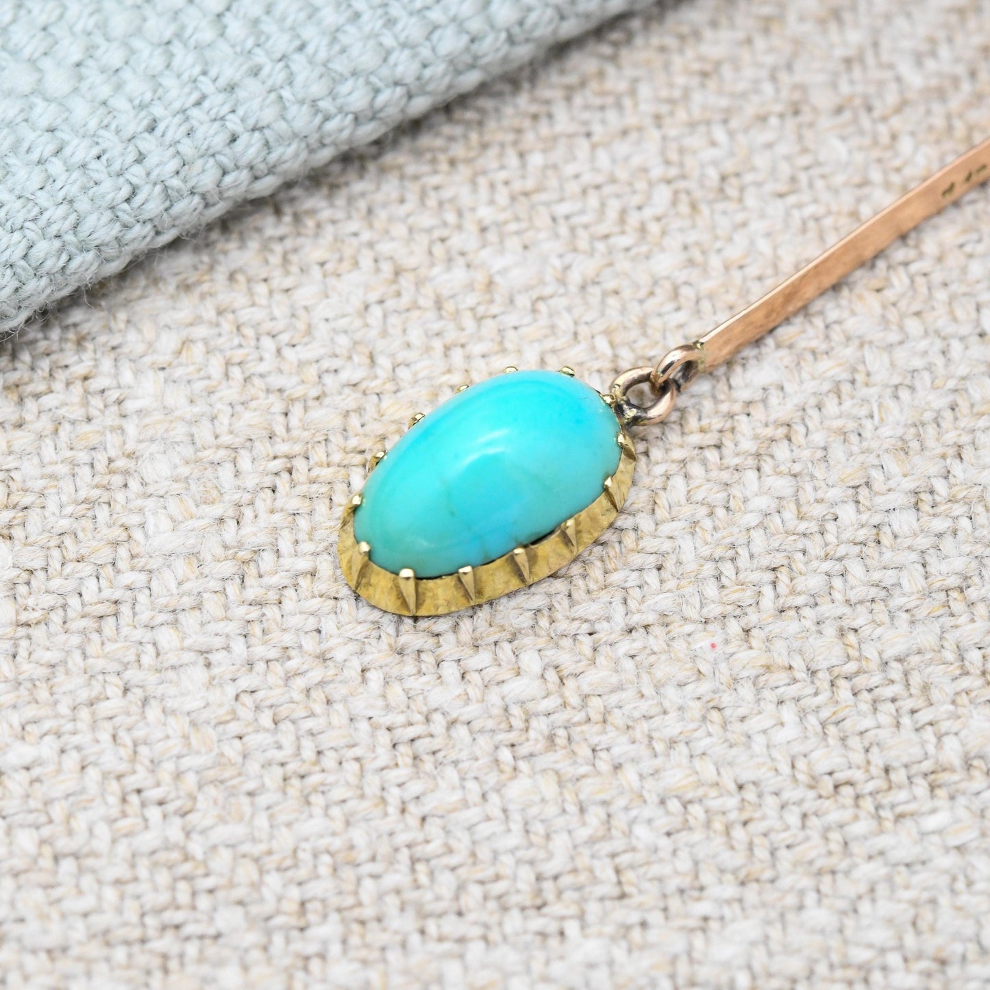 Antique 9ct Gold Turquoise and Paste Pendant with Long Bar and Articulated Drop - Edwardian Rose Gold Yellow Gold Two Tone Jewellery