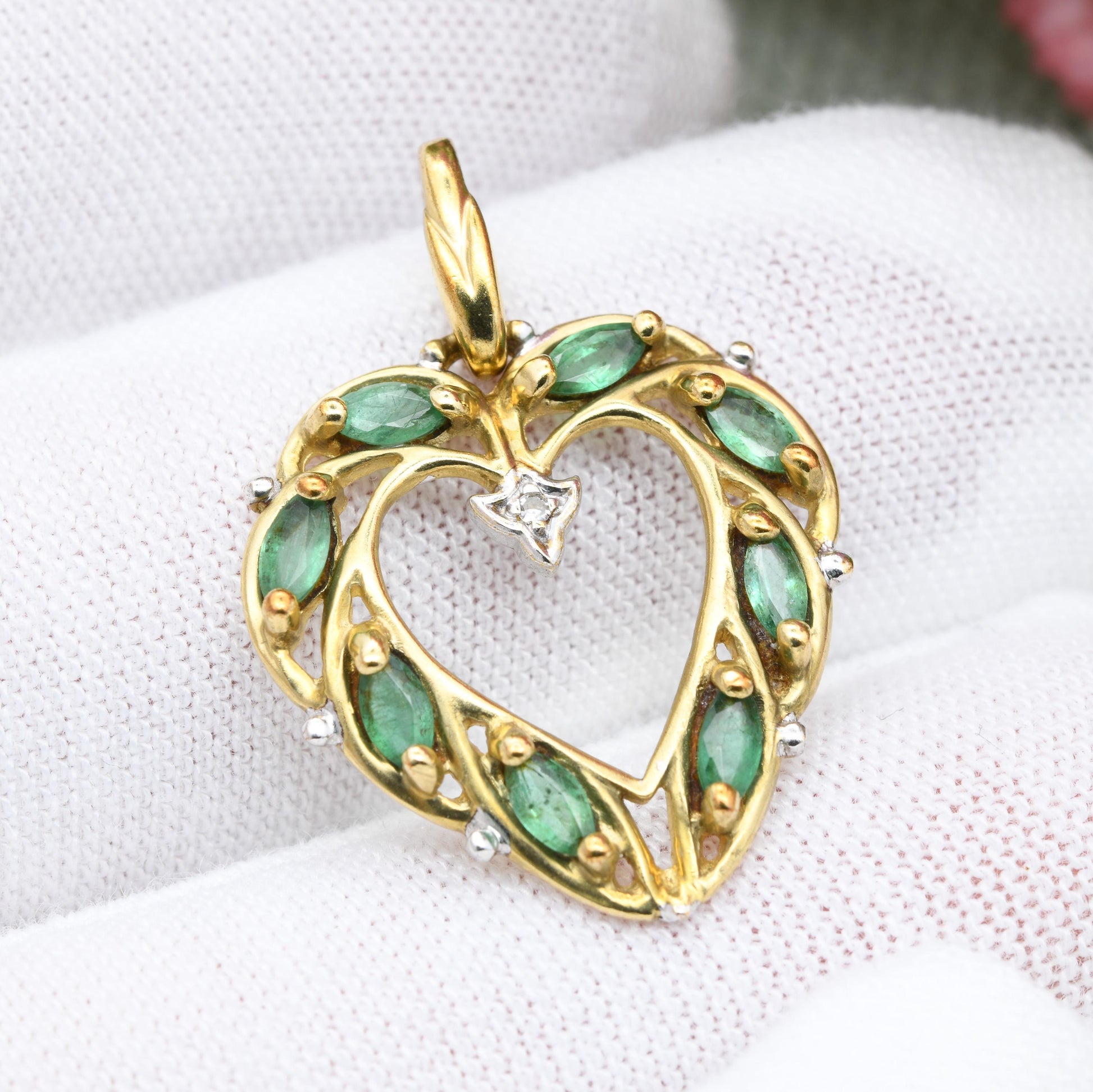 Brooks & Bentley 9ct Gold Emerald Diamond Heart Pendant Emeralds of Eternity - Pretty Gold Gift for Her - Love Heart Shape | Elvish Style