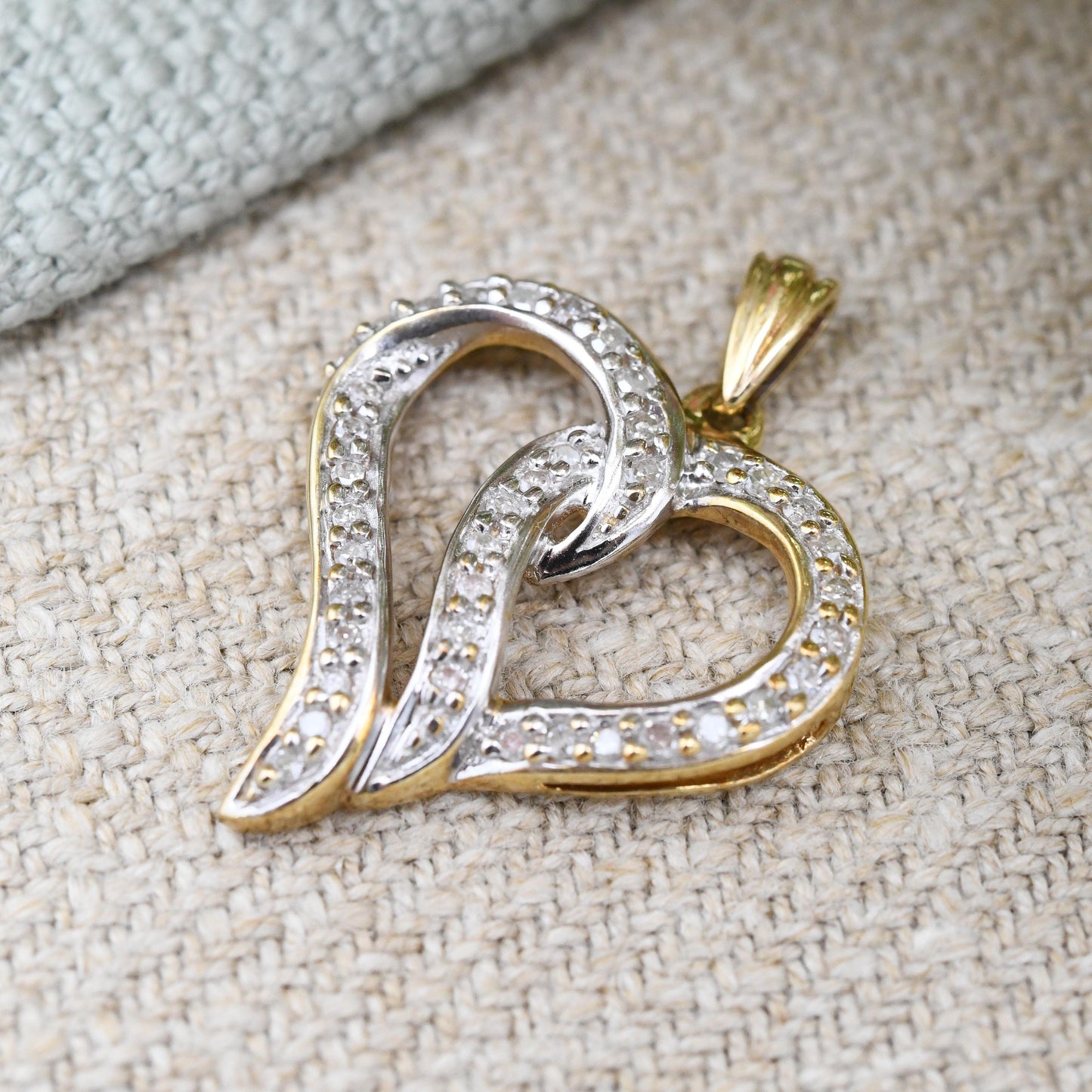 Vintage 9ct Gold Diamond Heart Pendant 0.25 Carats 25 Points - Love Heart Charm for Necklace Stack | Valentine's Gift for Her | Pave Diamond