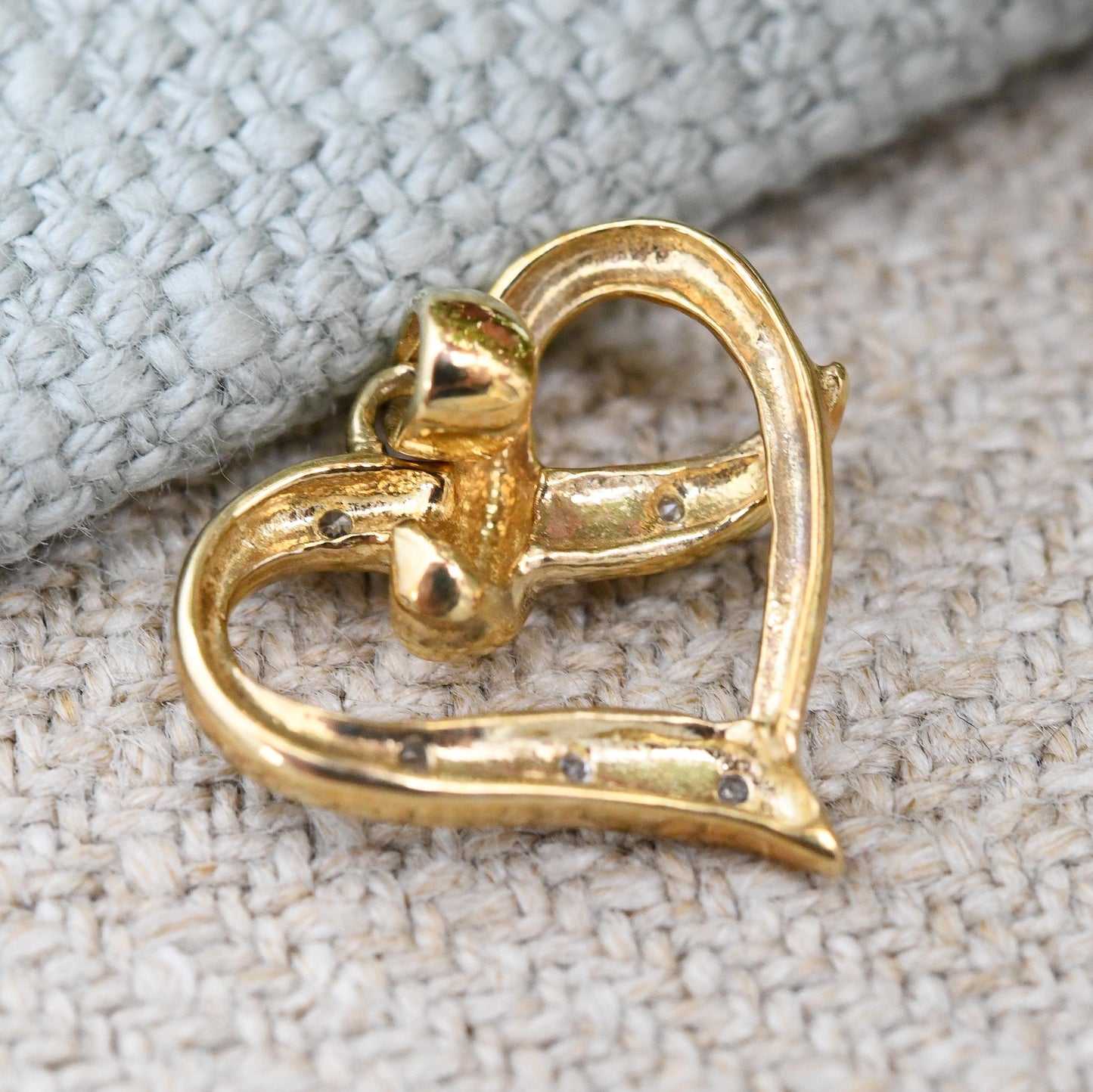 Vintage 9ct Gold Diamond Heart Pendant - Two-Tone Yellow Gold White Gold Cross Over Design