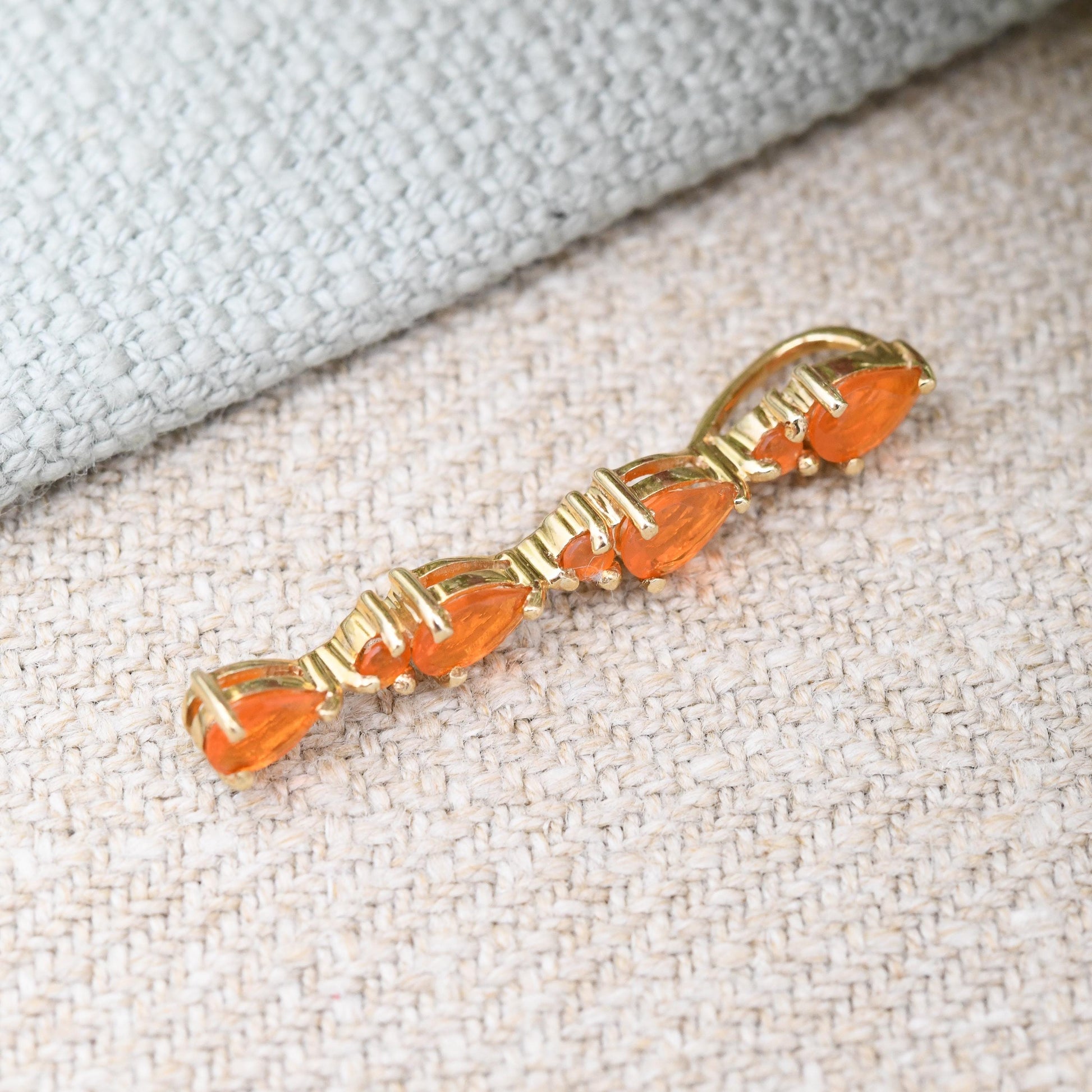 9ct Gold Orange Gemstone Long Drop Pendant - Pretty Gold Gift for Her | Solid Gold Jewellery