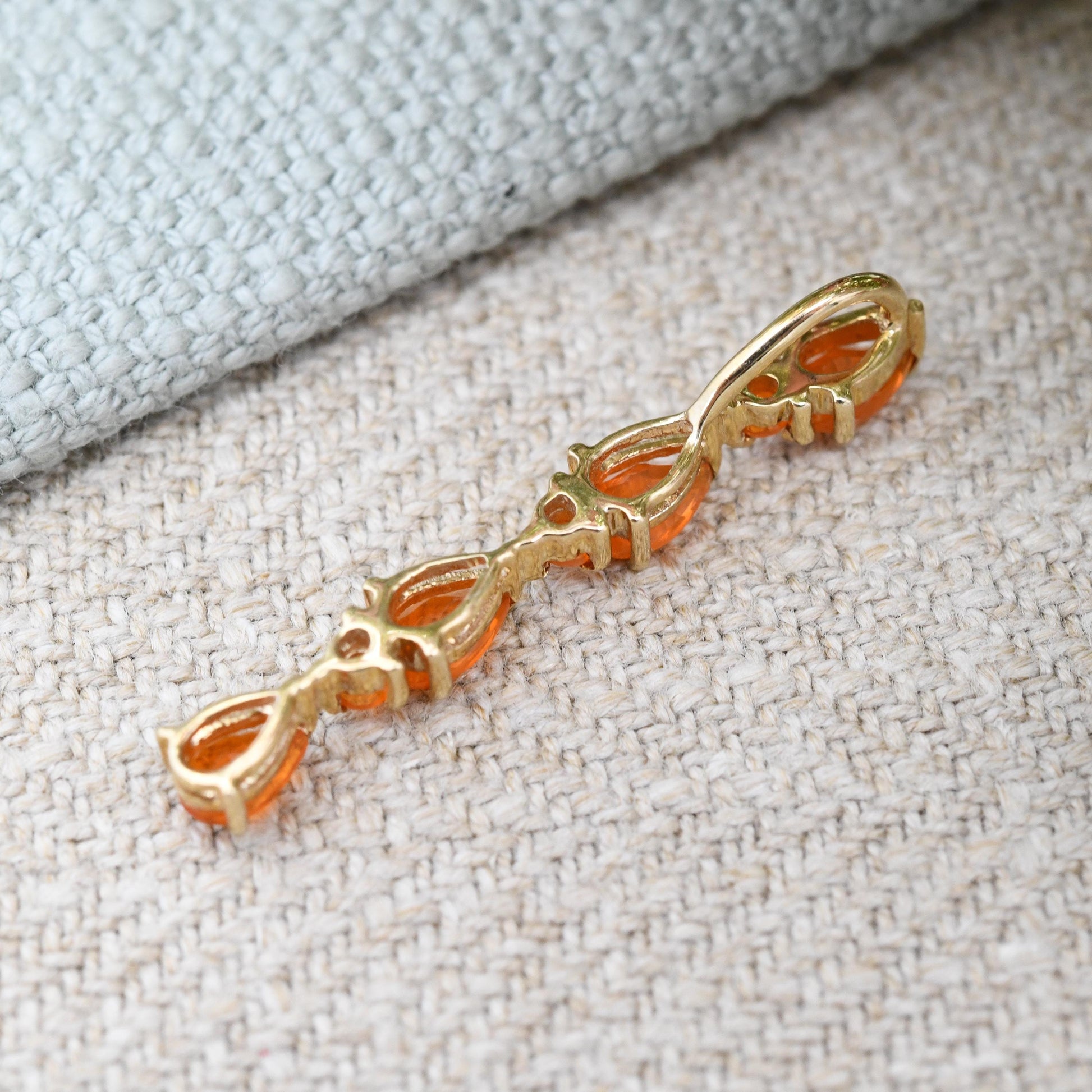 9ct Gold Orange Gemstone Long Drop Pendant - Pretty Gold Gift for Her | Solid Gold Jewellery