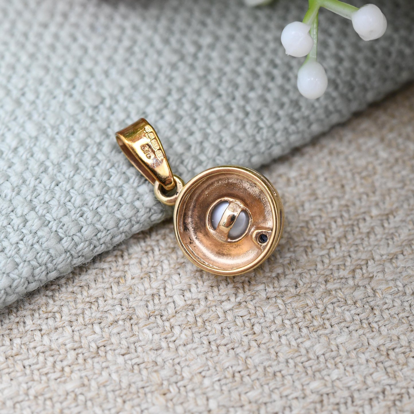 Vintage 9ct Gold Pearl and Sapphire Pendant 2000 - Y2K Pretty Solid Gold Necklace Charm Gemstone Gift for June September Birthday Birthstone