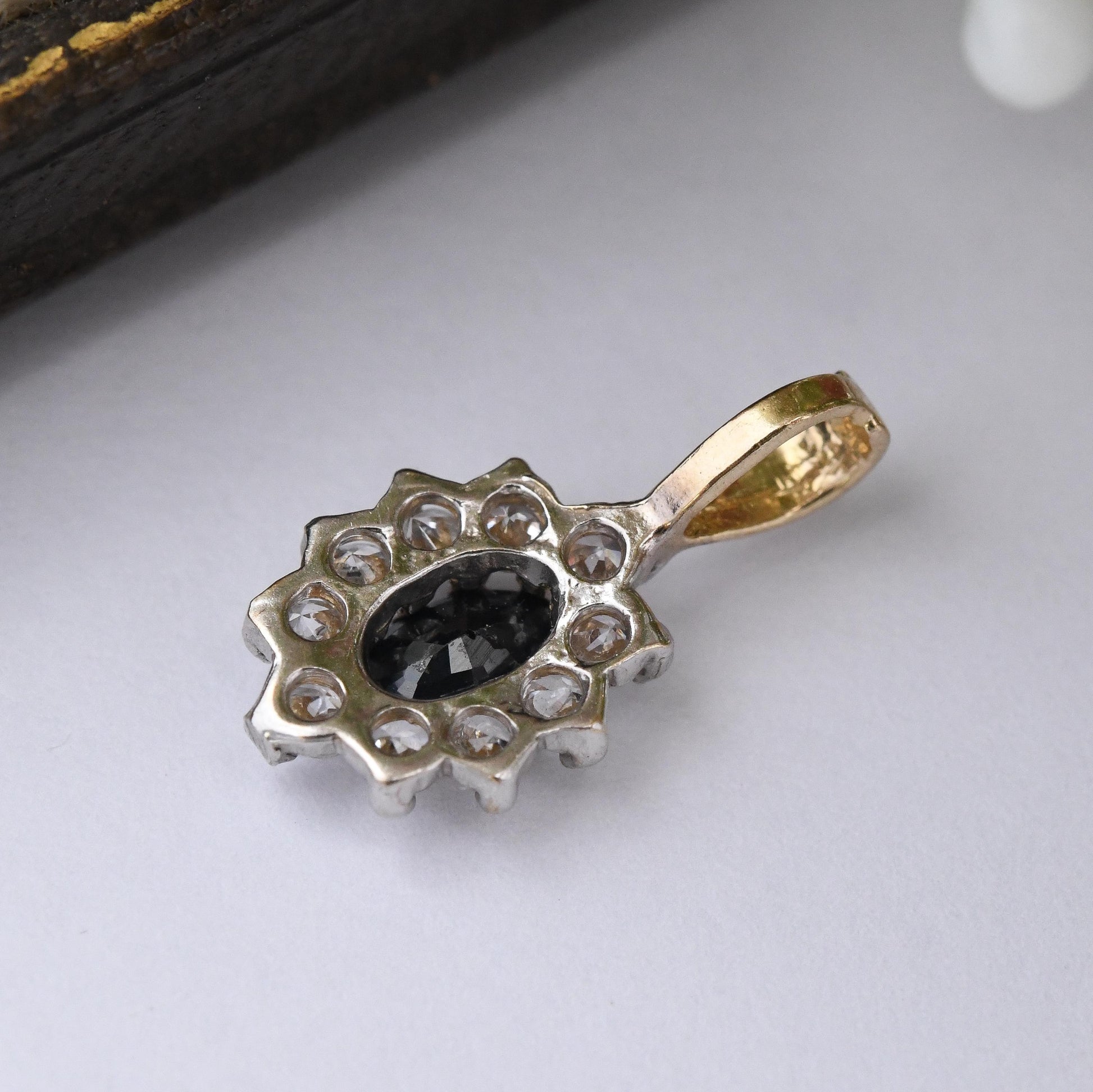 Vintage 9ct Gold Sapphire Cluster Pendant - Mid-Century Miniature Sparkly Charm | Pretty Solid Gold Gift for Her