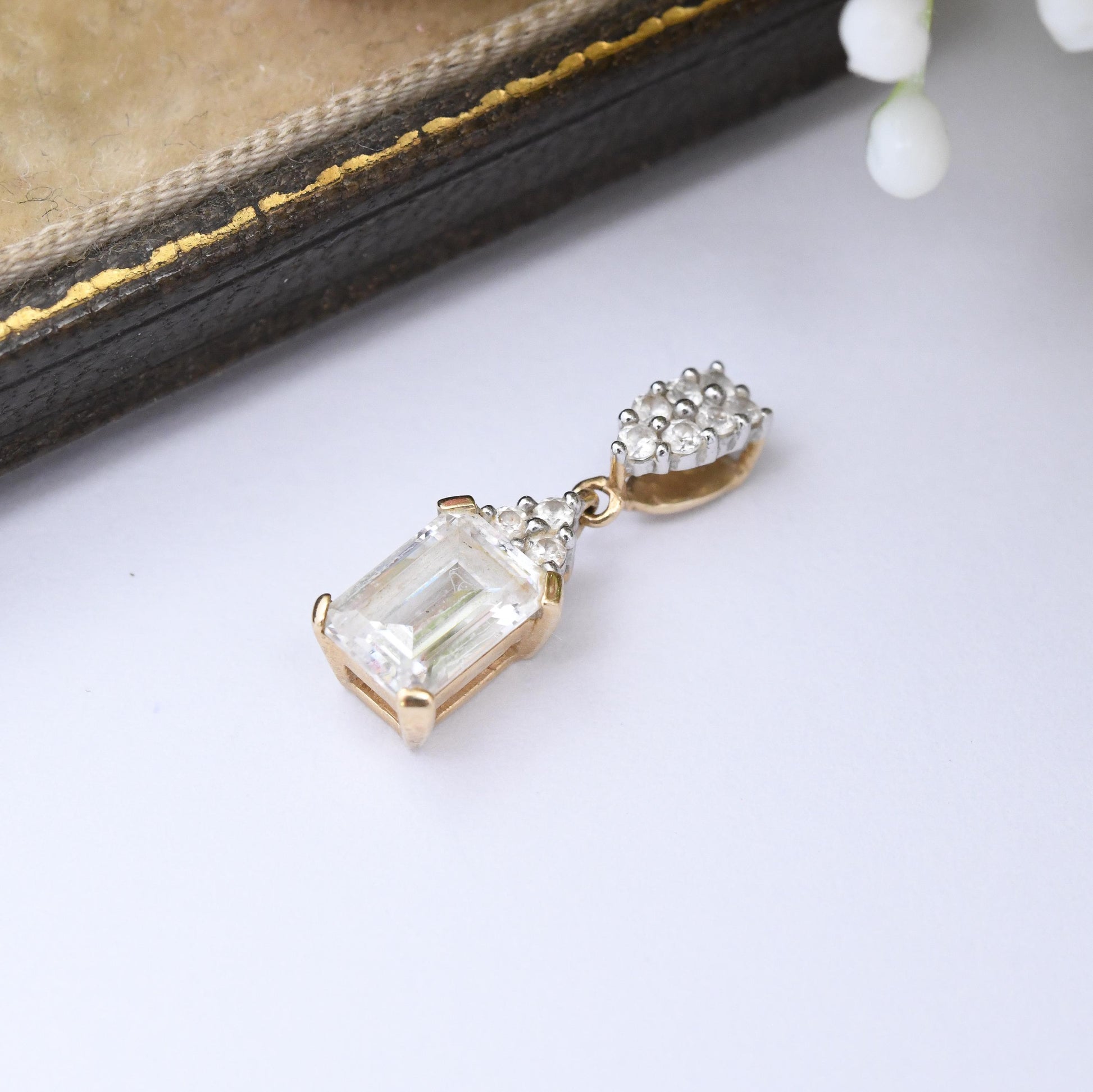 14ct Gold Cubic Zirconia Pendant - Large Sparkly Stone with Cluster Bale | Y2K DQCZ Diamonique QVC Brand