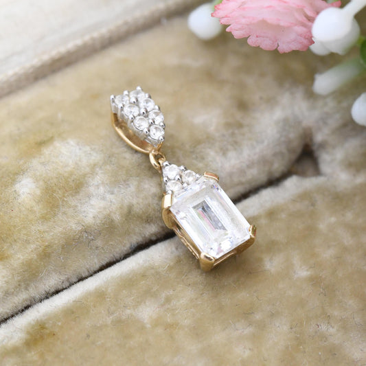 14ct Gold Cubic Zirconia Pendant - Large Sparkly Stone with Cluster Bale | Y2K DQCZ Diamonique QVC Brand