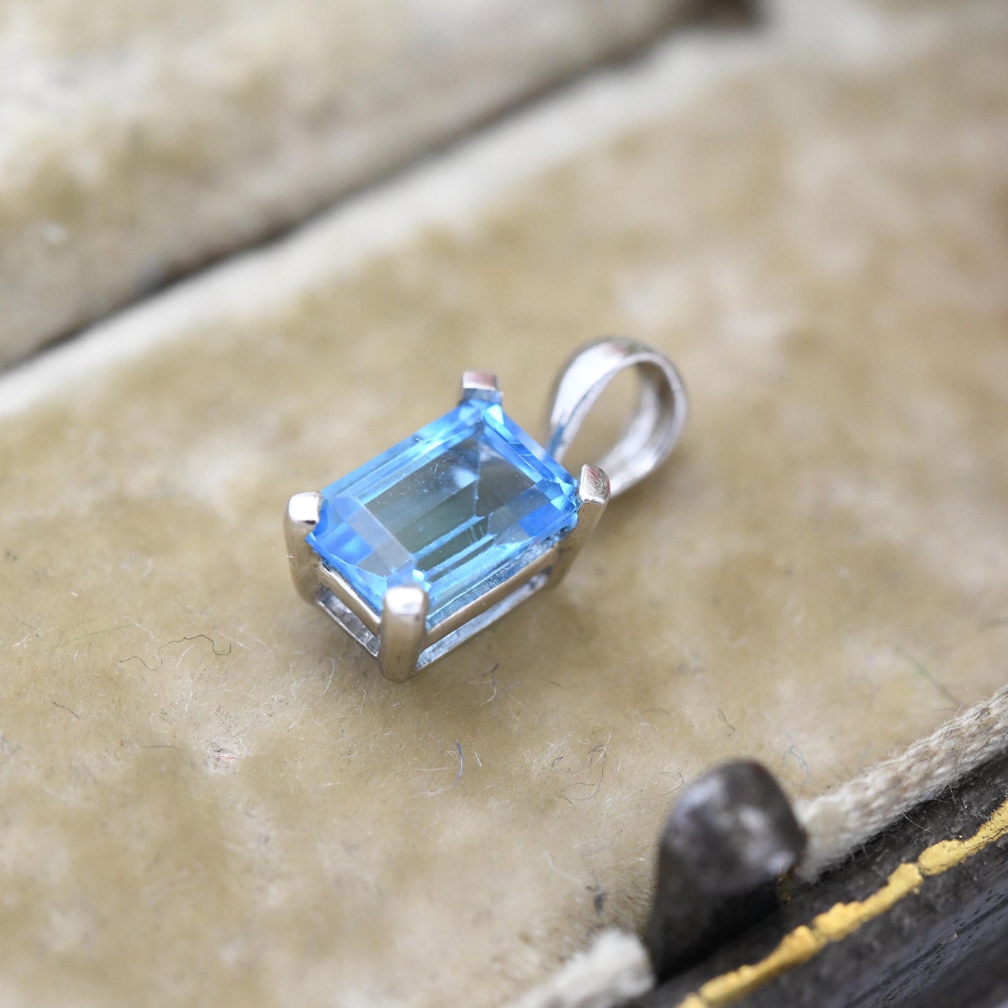 9ct White Gold Pendant with Blue Stone - Pretty Little Gift for Her