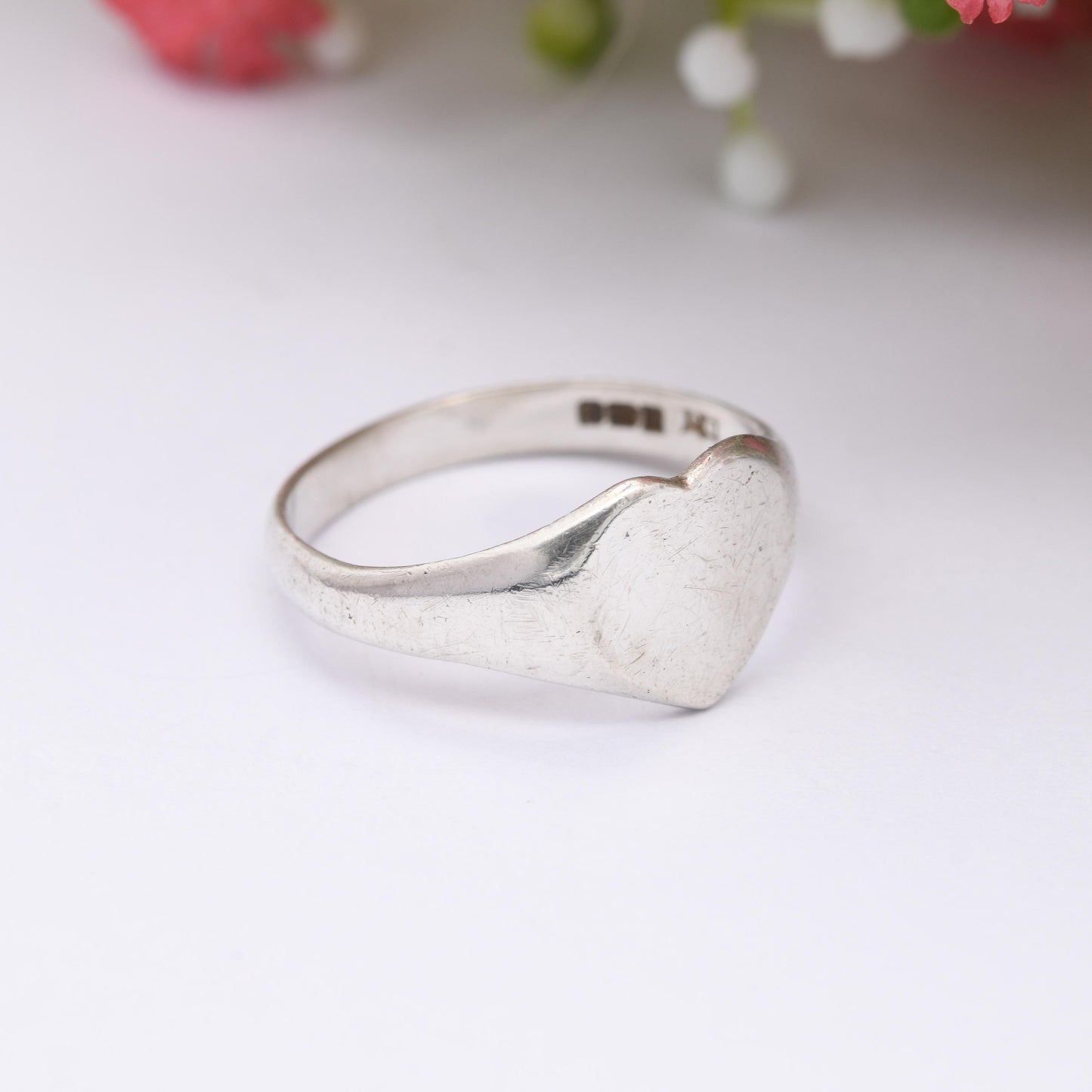 Vintage Sterling Silver Heart Signet Ring 1984 - Everyday Minimal Silver Love Heart Jewellery | Gift for Her | UK Size - M | US Size - 6 1/4