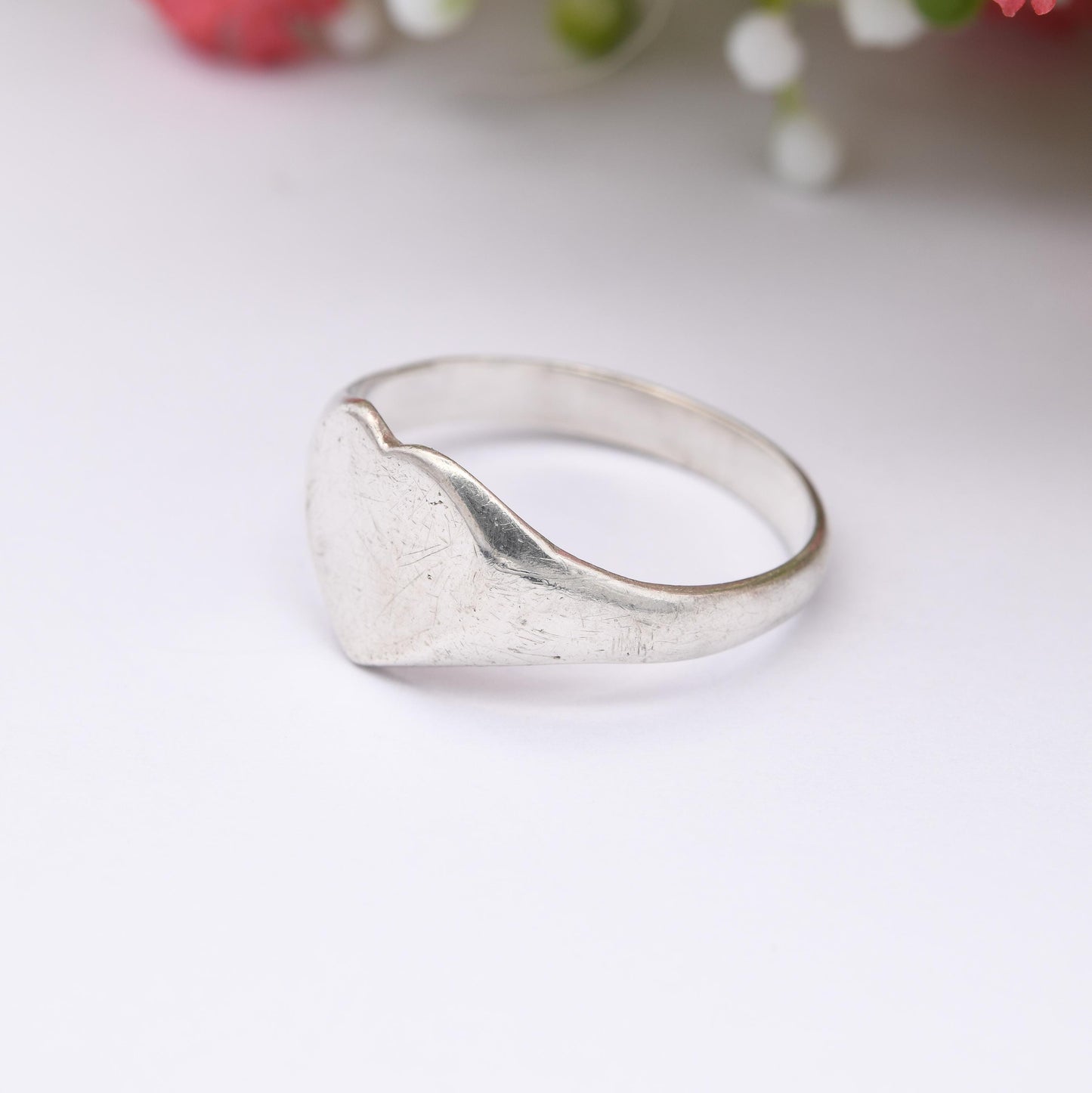 Vintage Sterling Silver Heart Signet Ring 1984 - Everyday Minimal Silver Love Heart Jewellery | Gift for Her | UK Size - M | US Size - 6 1/4