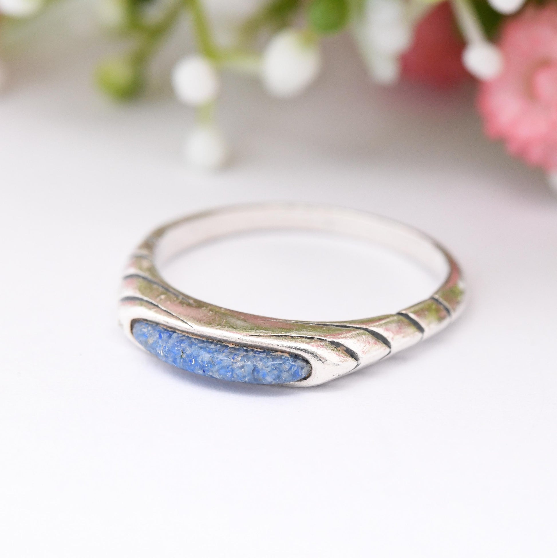 Carolyn Pollack Relios Sterling Silver Lapis Lazuli Ring - New Mexico Southwestern Design | Blue Crushed Stone | UK Size - Q | US Size - 8