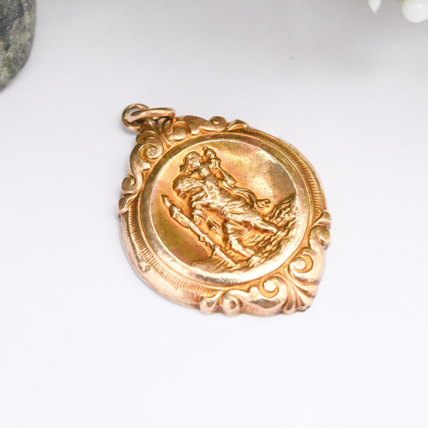 Vintage 9ct Gold St Christopher Pendant - Watch Fob Charm Pendant Patron Saint of Travellers Travel Gift Religious Saint Christian Necklace