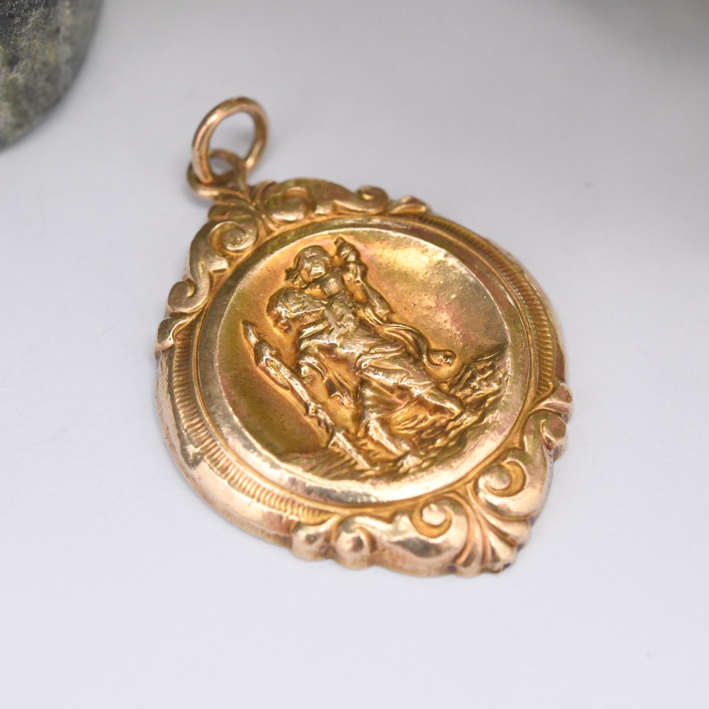 Vintage 9ct Gold St Christopher Pendant - Watch Fob Charm Pendant Patron Saint of Travellers Travel Gift Religious Saint Christian Necklace