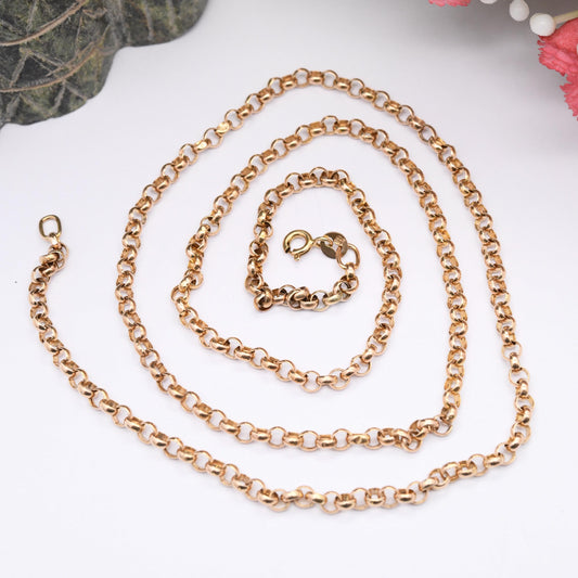 Vintage 9ct Gold Rolo Chain Necklace Made in Italy - Long 9K Solid Gold Chain | 60cm | 24"