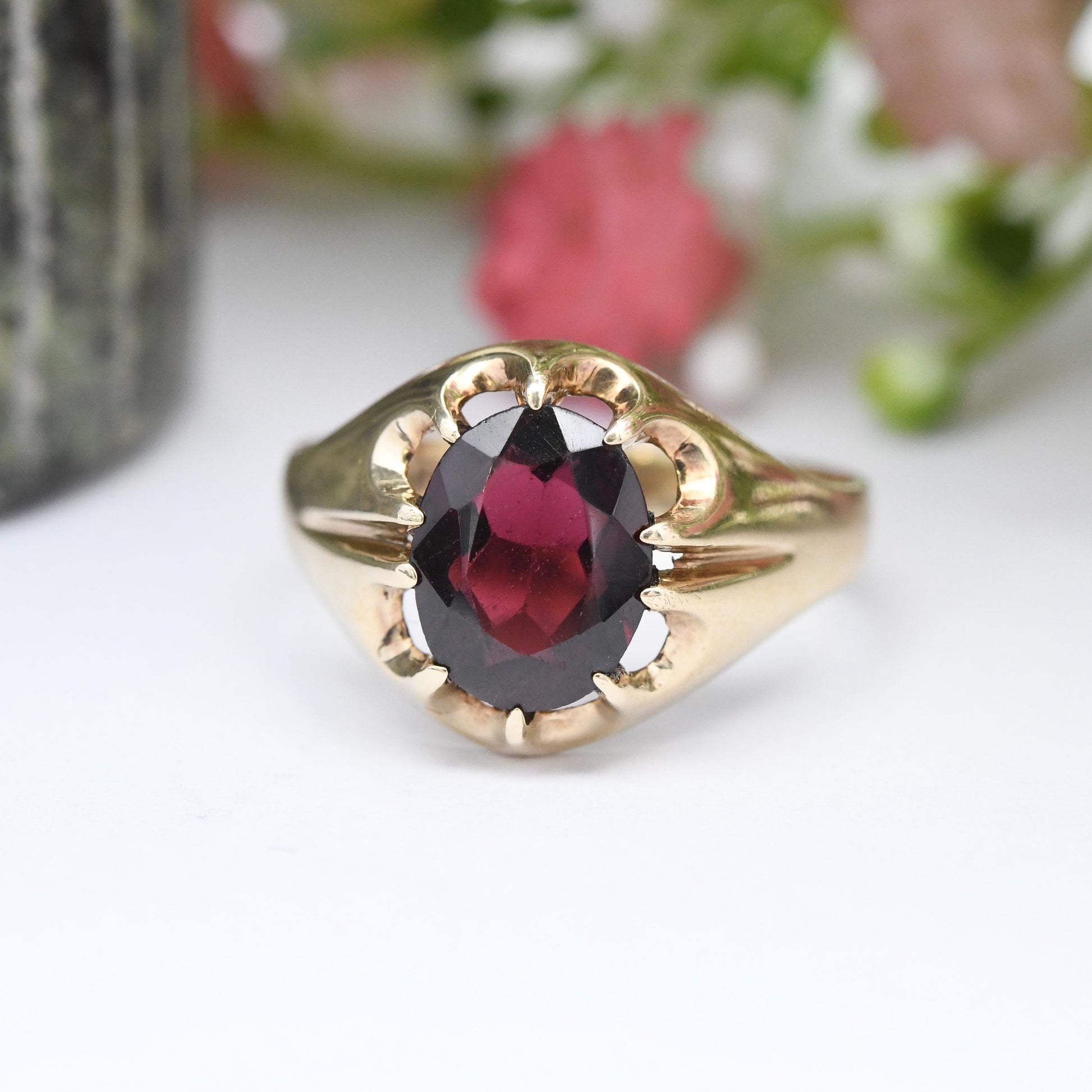 Vintage 9ct Gold Garnet Signet Ring 1985 Charles Lucas and Sons CL&S Edinburgh - Statement Unisex Jewellery | UK Size - P | US Size - 7 3/4